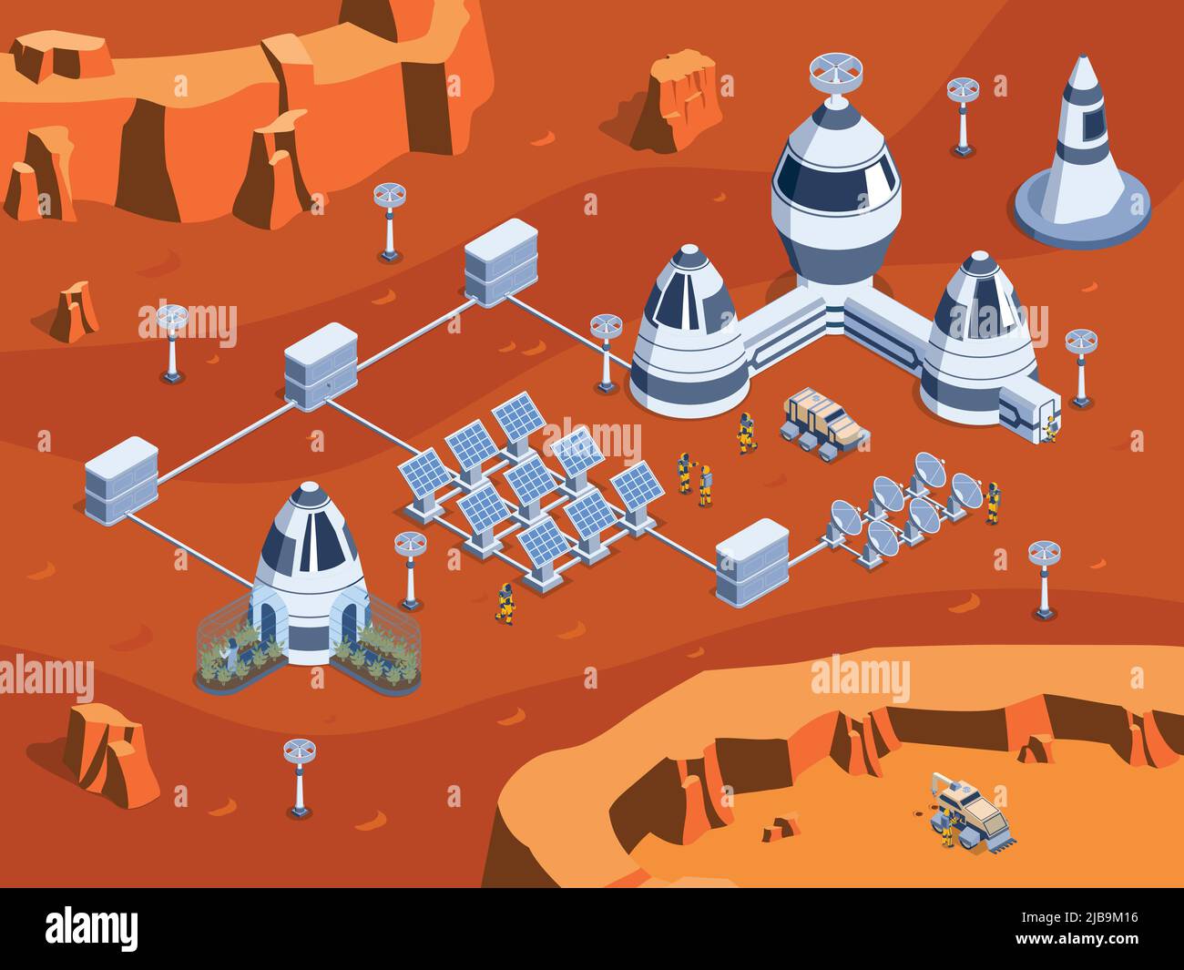 Colored isometric mars colonization illustration with science equipment ...