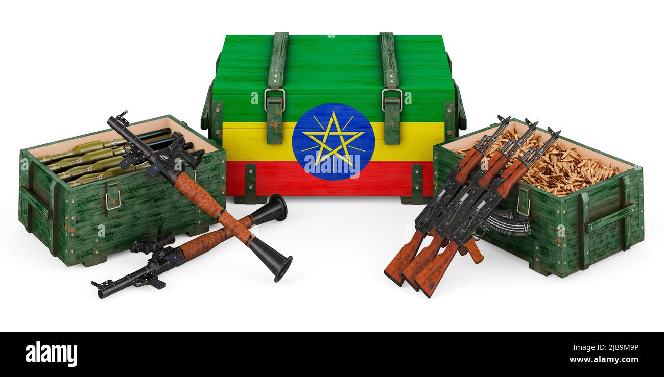 Weapons, military supplies in Ethiopia, concept. 3D rendering isolated on white background Stock Photo
