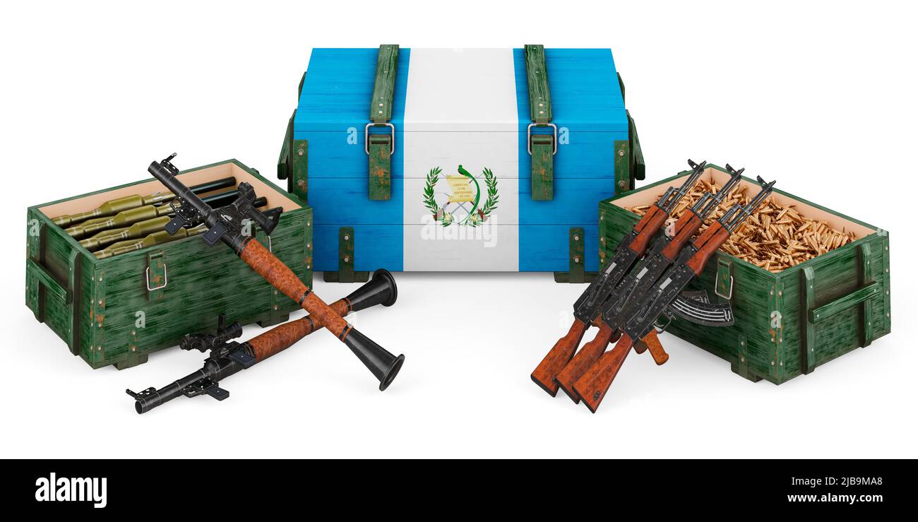 Weapons, military supplies in Guatemala, concept. 3D rendering isolated on white background Stock Photo