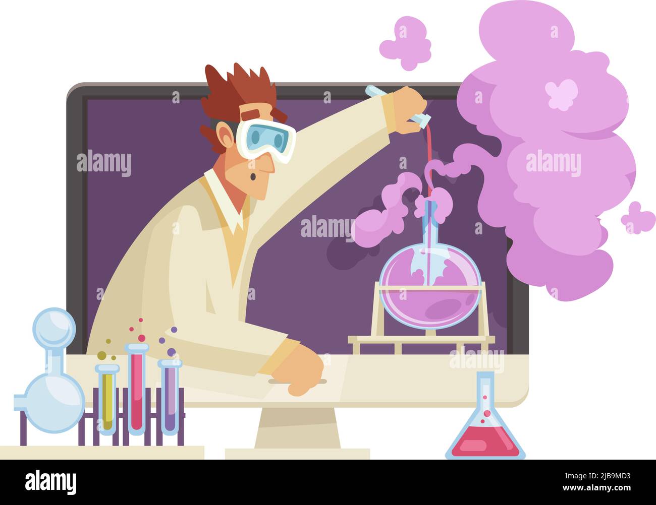 Male blogger carrying out scientific experiments with chemicals in his video  cartoon vector illustration Stock Vector Image & Art - Alamy