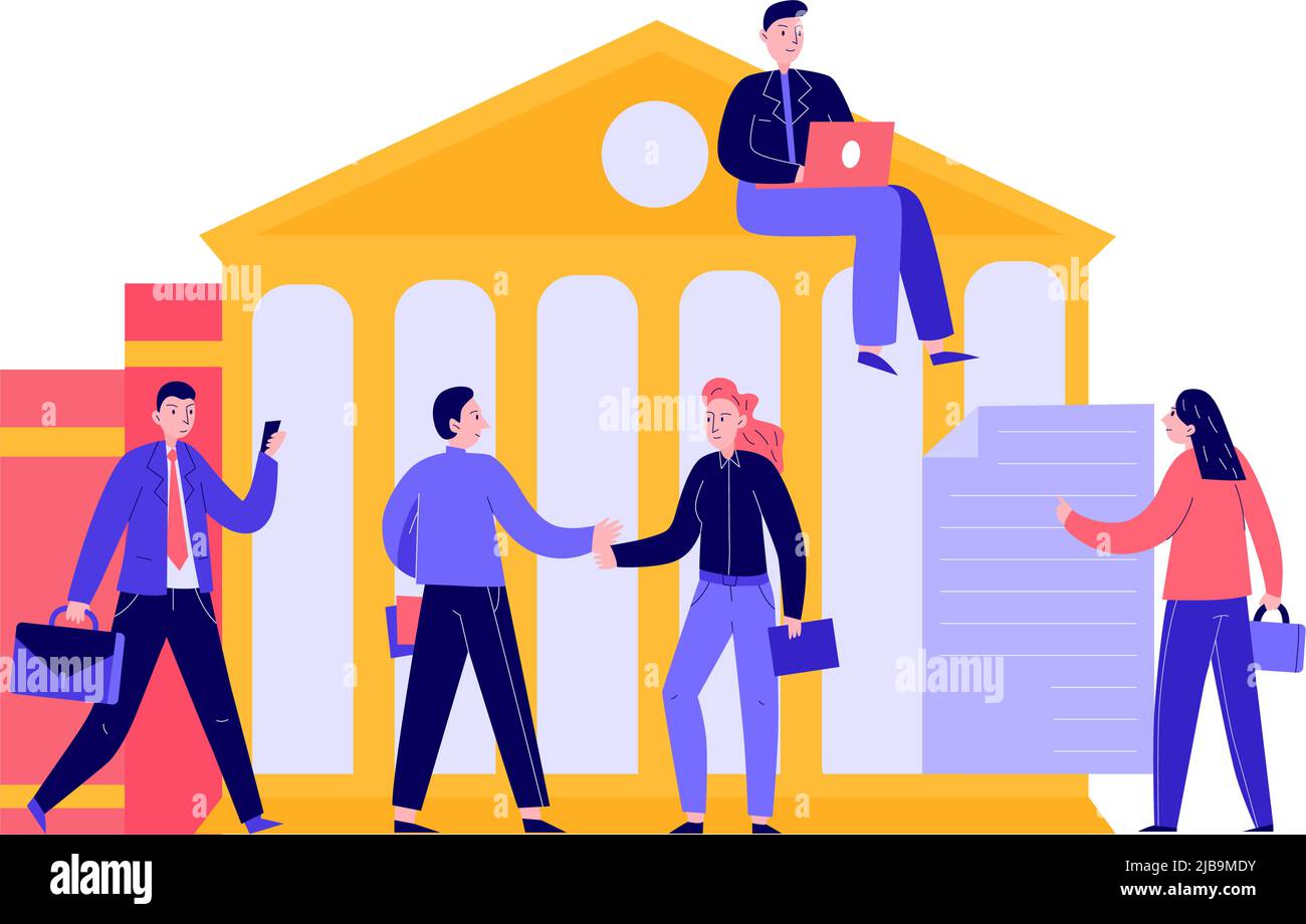 Lawyer justice law composition with doodle characters of lawyers in