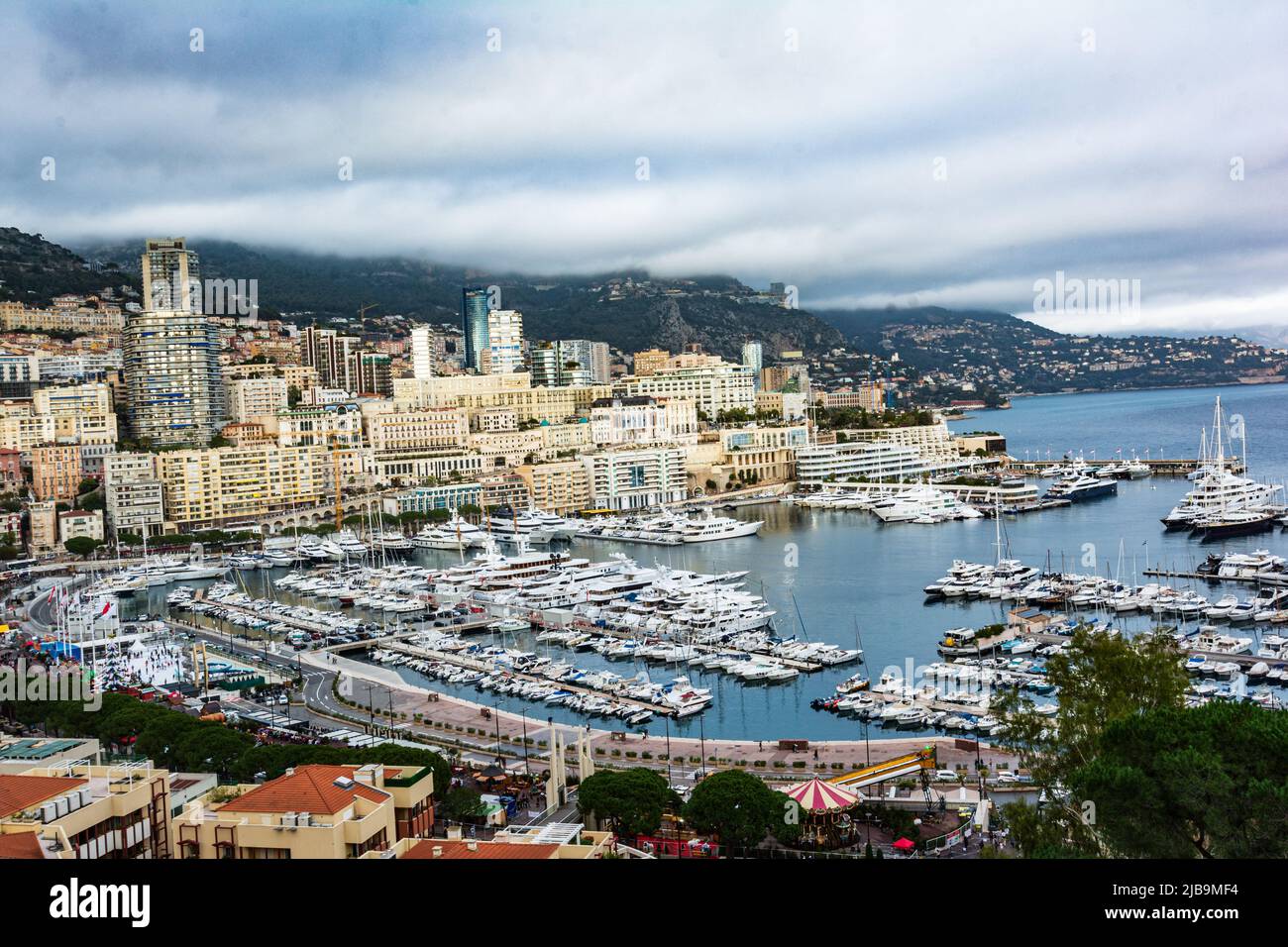 View of Montecarlo and its harbor from above, French Riviera, France Stock Photo