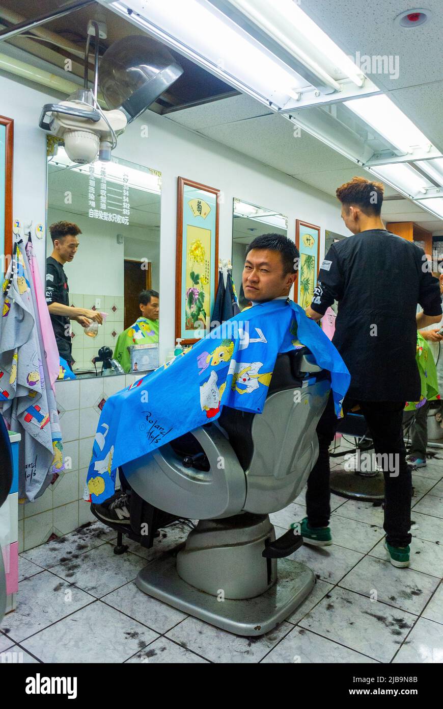 New York City, NY, USA, Chinese Man in Chinese Barber Shop getting Hair