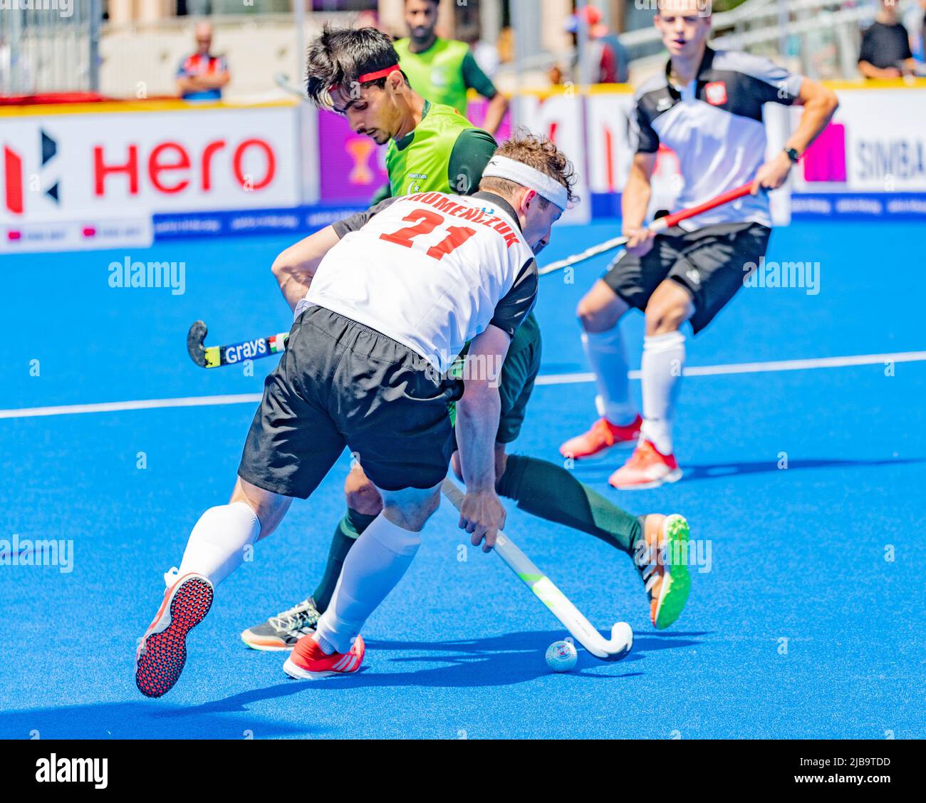 Lausanne Switzerland, 4th May 2022:  Jakub Chumeńczuk of Poland (21) is in action during FIH Hockey5S Lausanne 2022. Credit: Eric Dubost/Alamy Live News. Stock Photo
