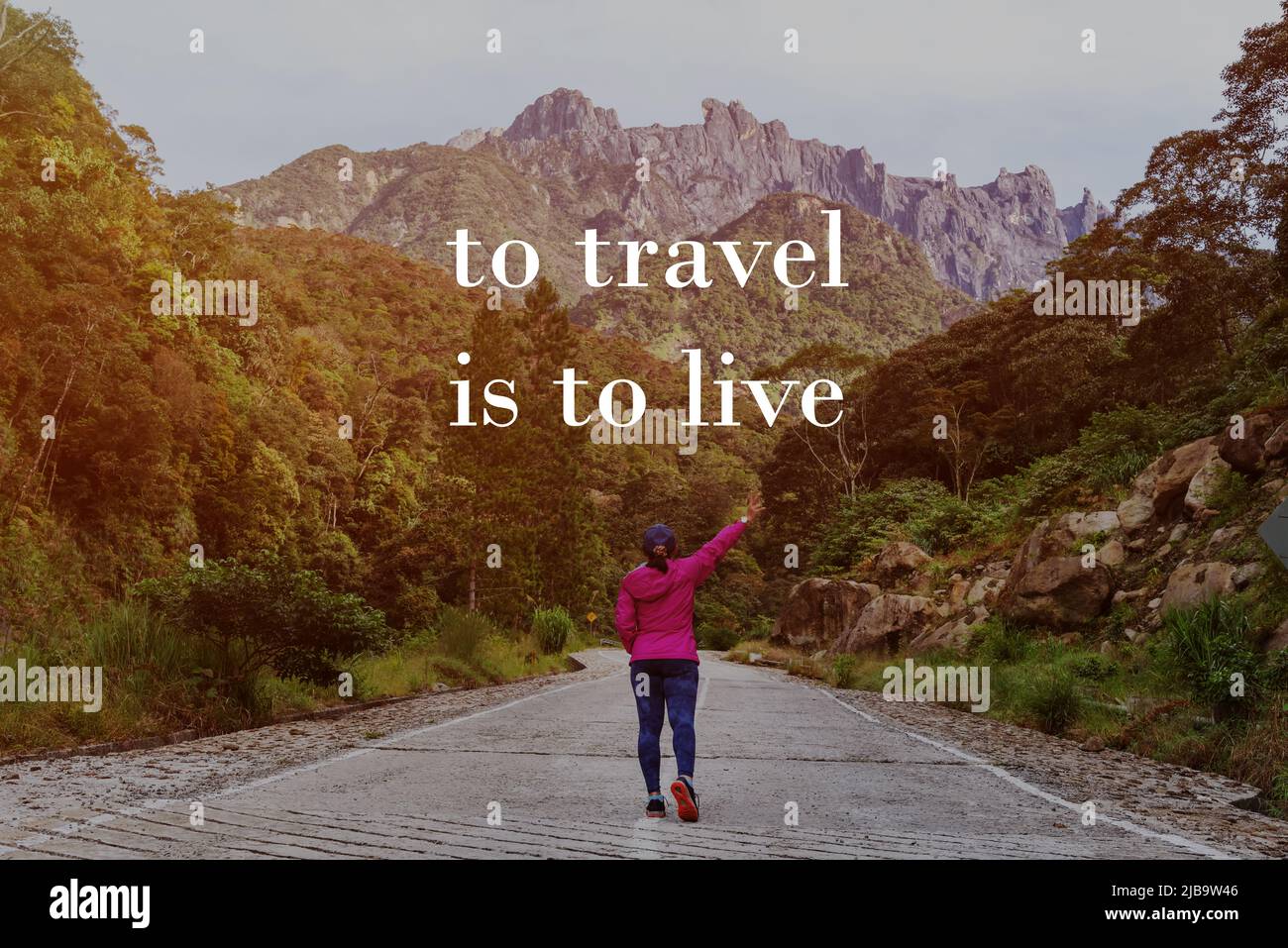 Motivational and inspirational quotes - To travel is to live Stock Photo