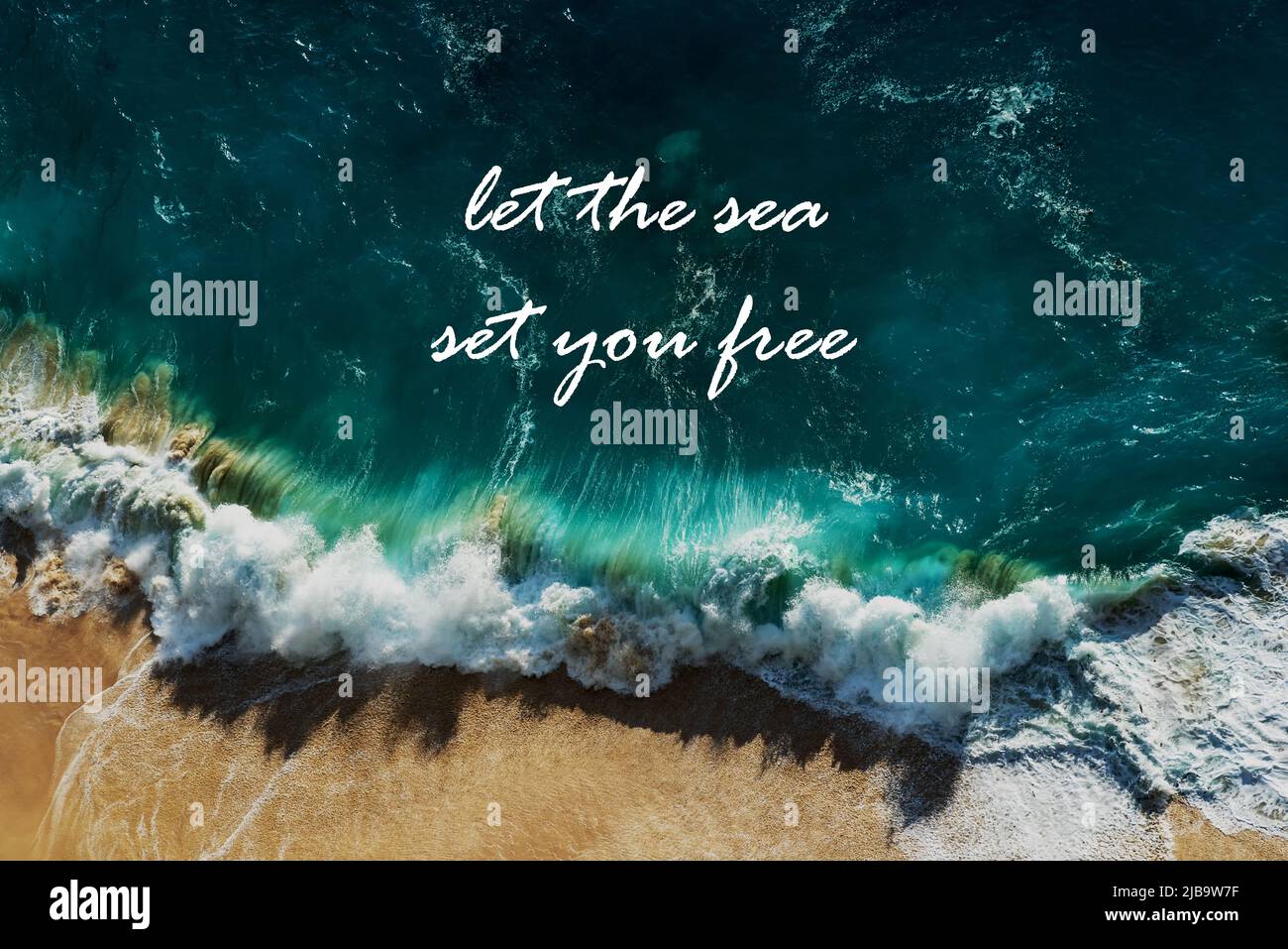 Motivational and inspirational quotes -  Let the ocean set your free Stock Photo