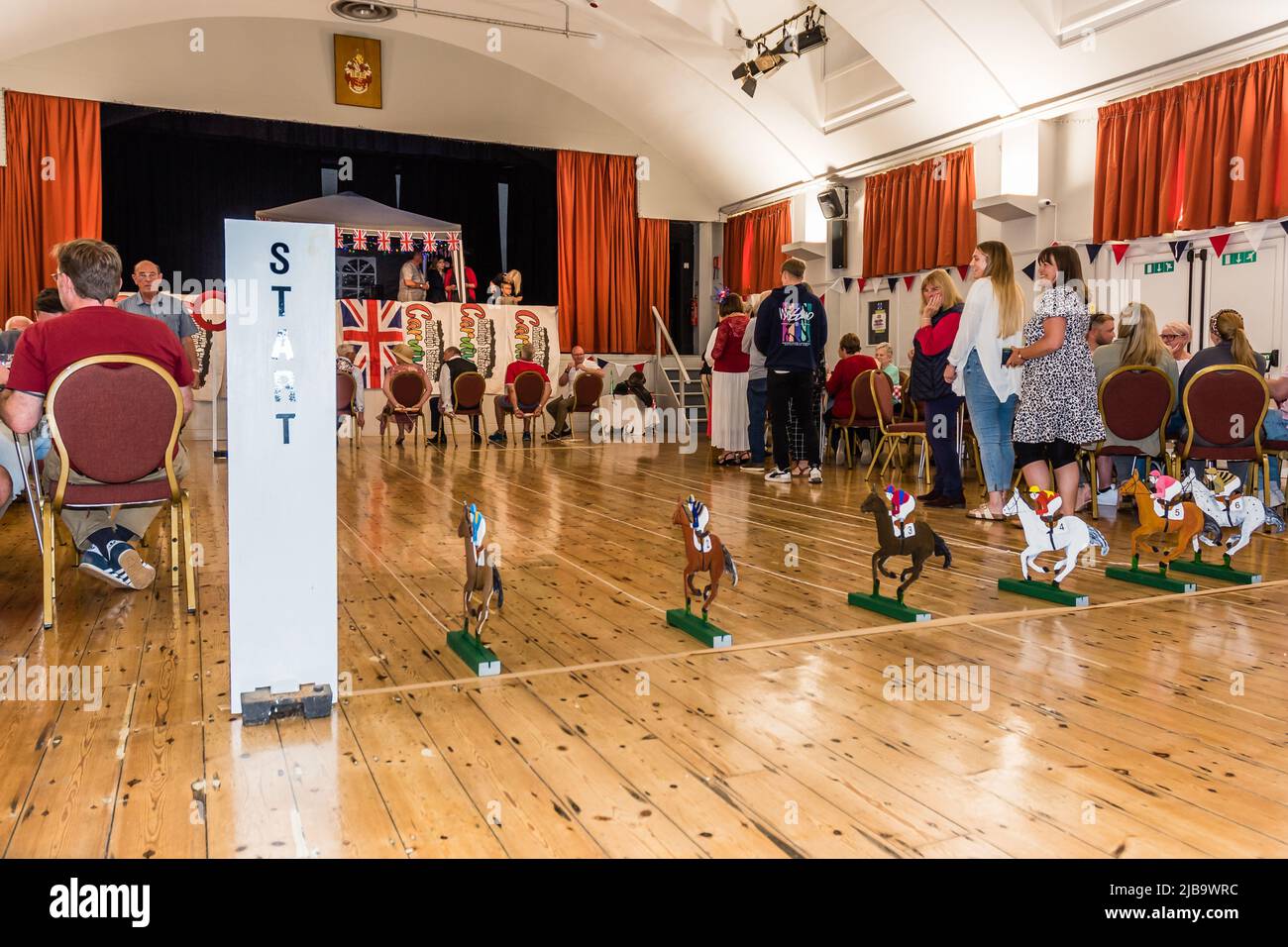 Jubilee Racing Night in Budleigh Public Hall.  The start. Stock Photo