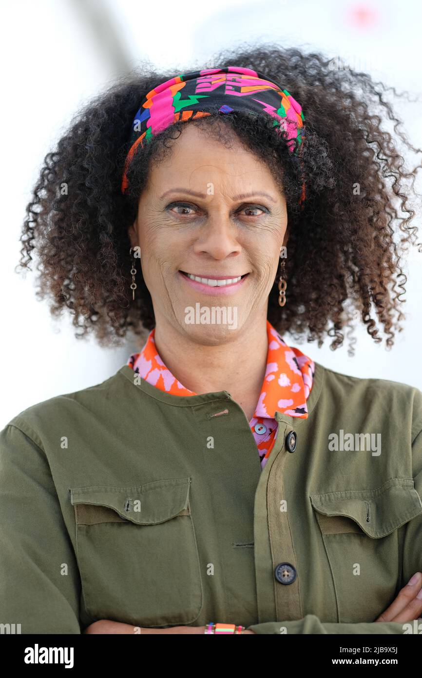 Hay Festival, Hay on Wye, Wales, UK – Saturday 4th June 2022 – Bernardine Evaristo at the Hay Festival to talk about her recent book Manifesto – Photo Steven May / Alamy Live News Stock Photo