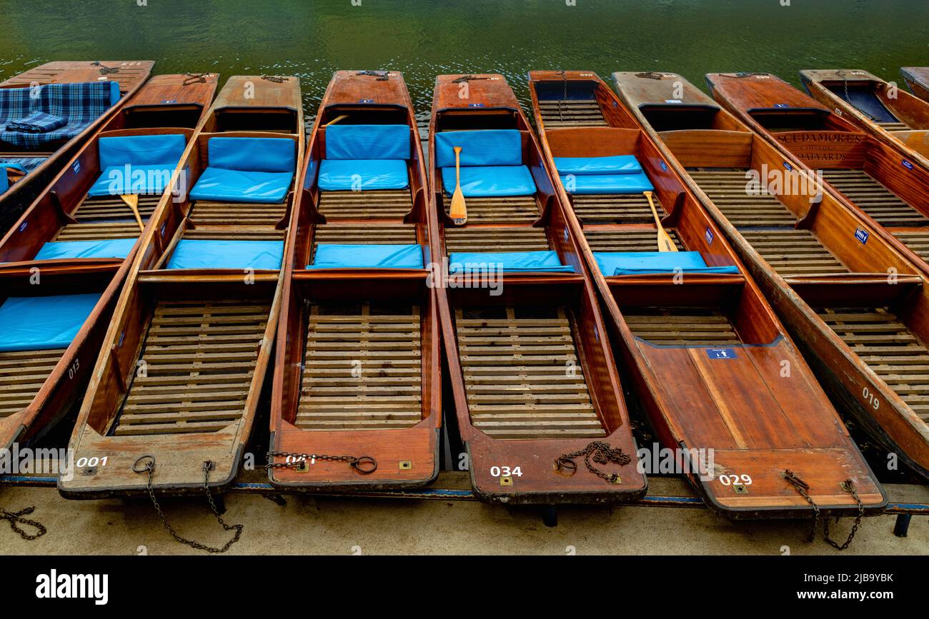 Still life of traditional punts, city of Cambridge, Cambridgeshire, England, United Kingdom. Stock Photo