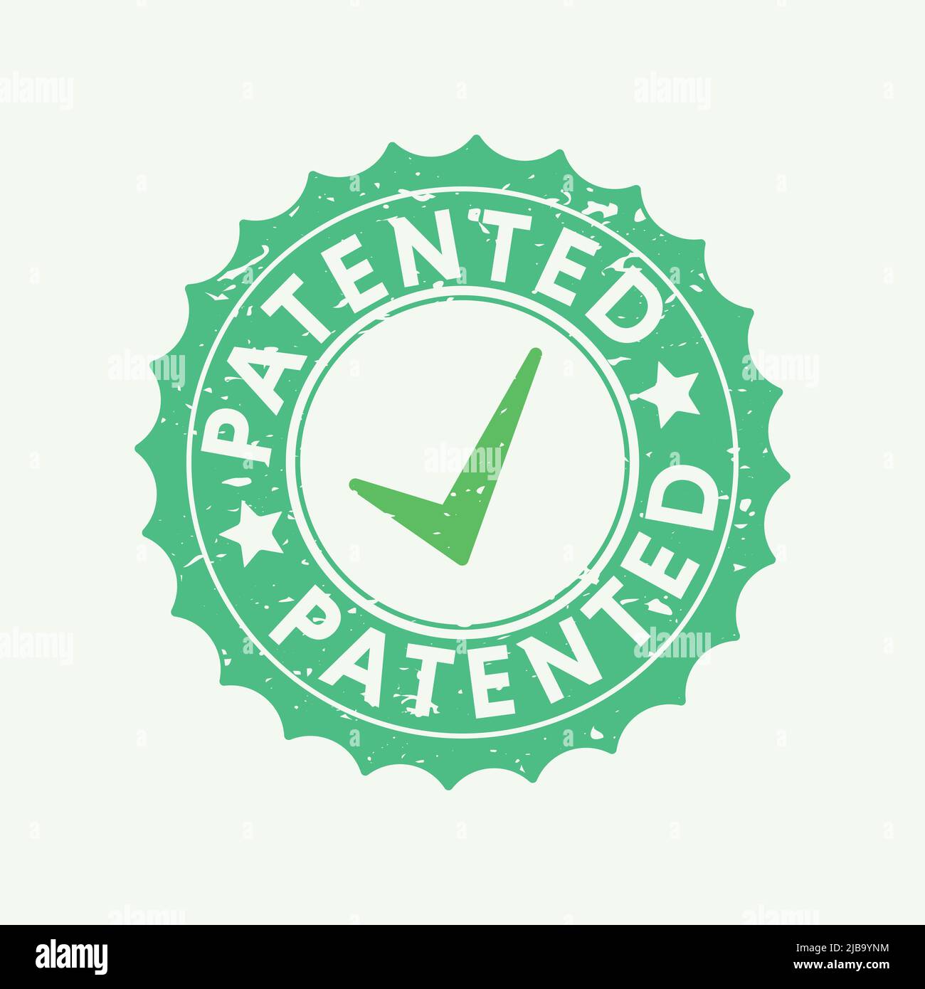 Patented text on round rubber stamp icon isolated on white background Stock Vector