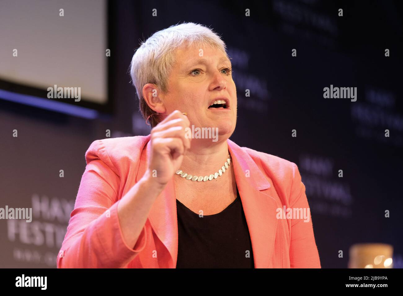 Hay Festival, Hay on Wye, Wales, UK – Saturday 4th June 2022 – Kate Bingham chair of the Covid vaccine task force on stage at the Hay Festival – The Hay Festival runs until Sunday 5th June 2022. Photo Steven May / Alamy Live News Stock Photo