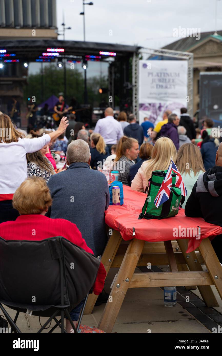 Derby, UK, 04/06/2022, Decorations and street parties can be seen in