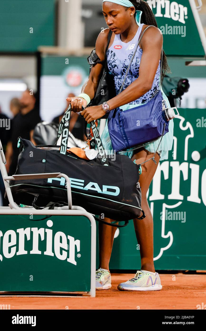 Paris, France. 4th june, 2022. Tennis player Coco Gauff from USA leaves