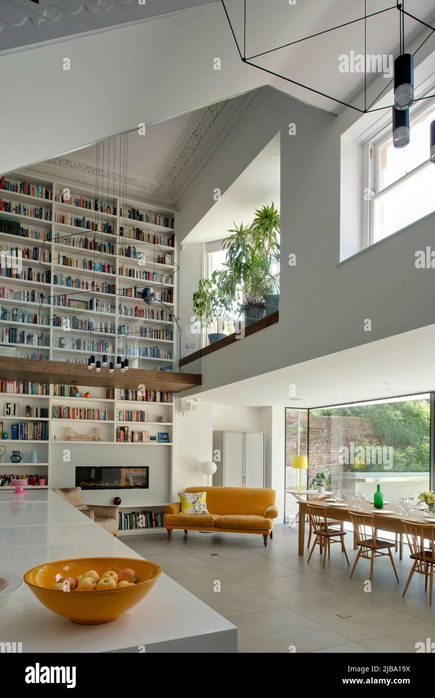 Victorian house conversion in Clifton, Bristol, where a large house has been gutted and half of it replaced with full-height atrium. Stock Photo