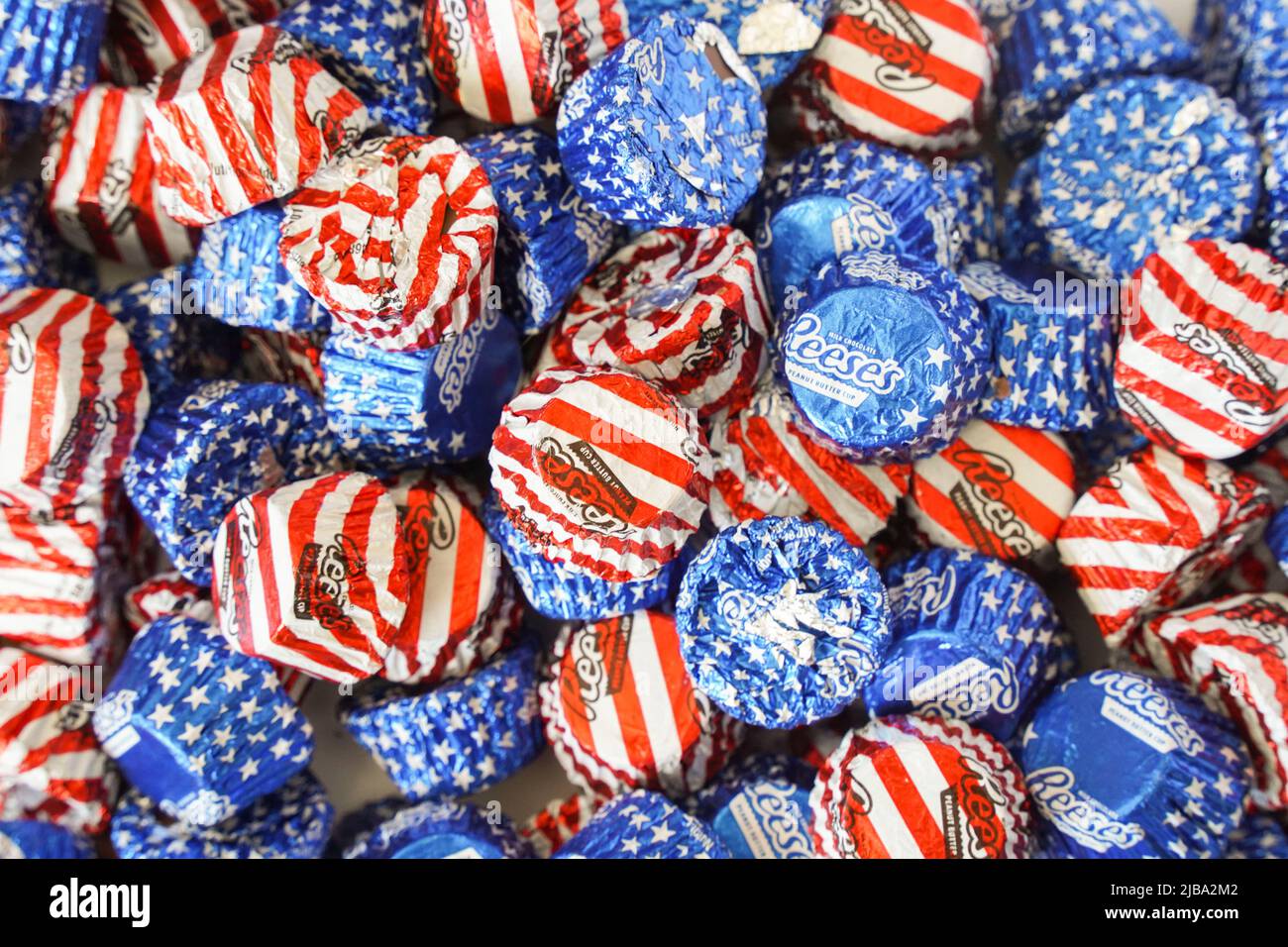 Reese's miniature cups, special edition American flag, Reeses peanut butter cups. Stock Photo