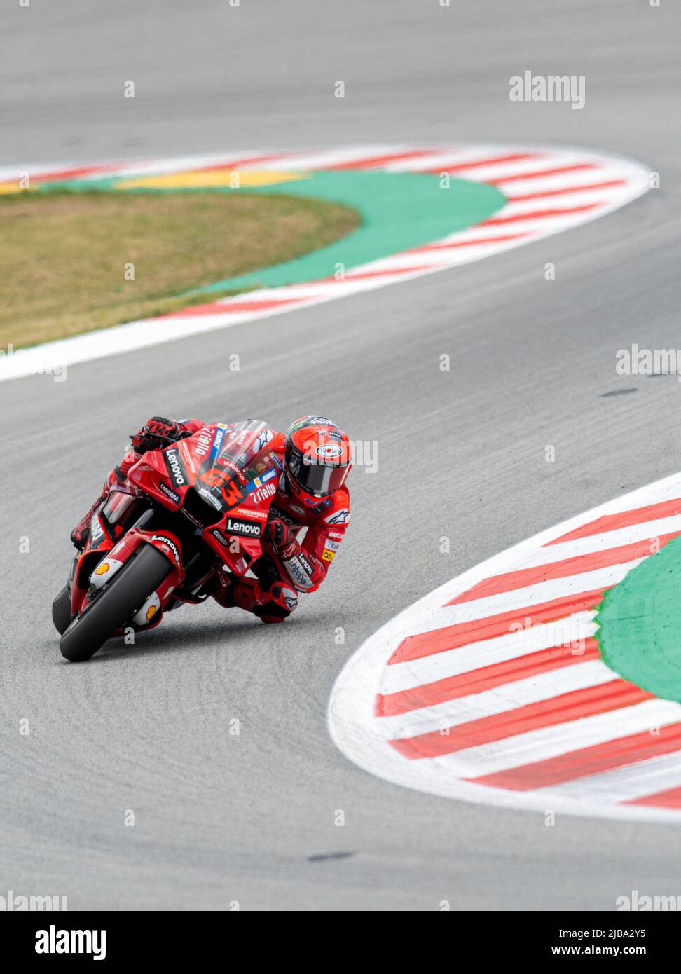 BARCELONA, SPAIN - JUNE 04 GP ENERGY OF CATALUNYA SATURDAY-QUALIFYING  Italian rider Pecco Bagnaia (63) of Ducati Team during the MotoGP qualifying  session of GP of Catalunya at Circuit de Barcelona-Catalunya on