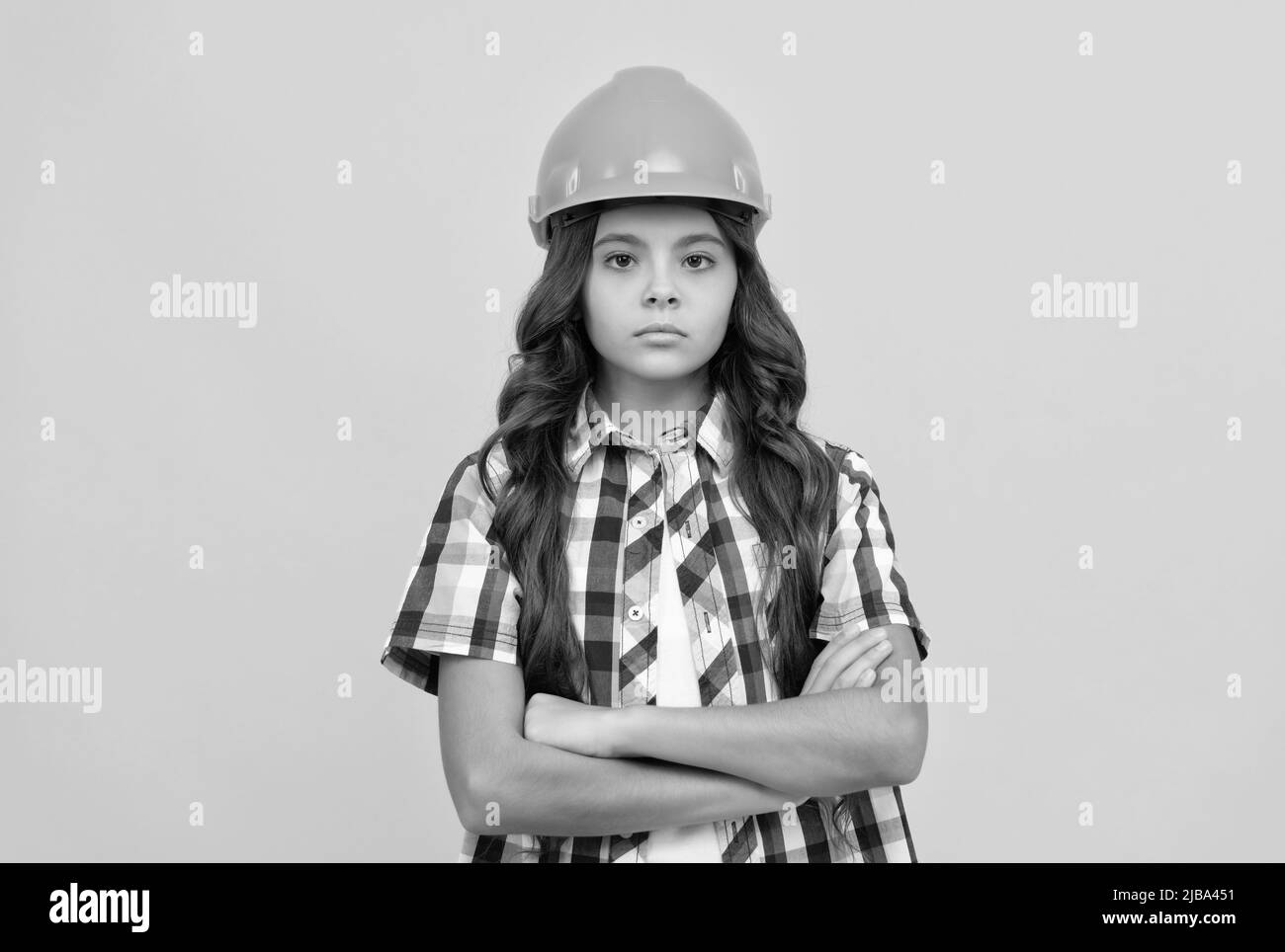 child wear helmet for building. protection and safety. kid education