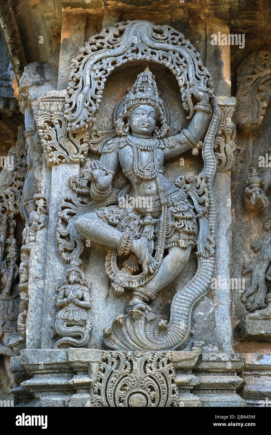 Kedareshwara Temple, Ornate relieif and beautiful sculptures, Halebeedu, Karnataka, India Stock Photo