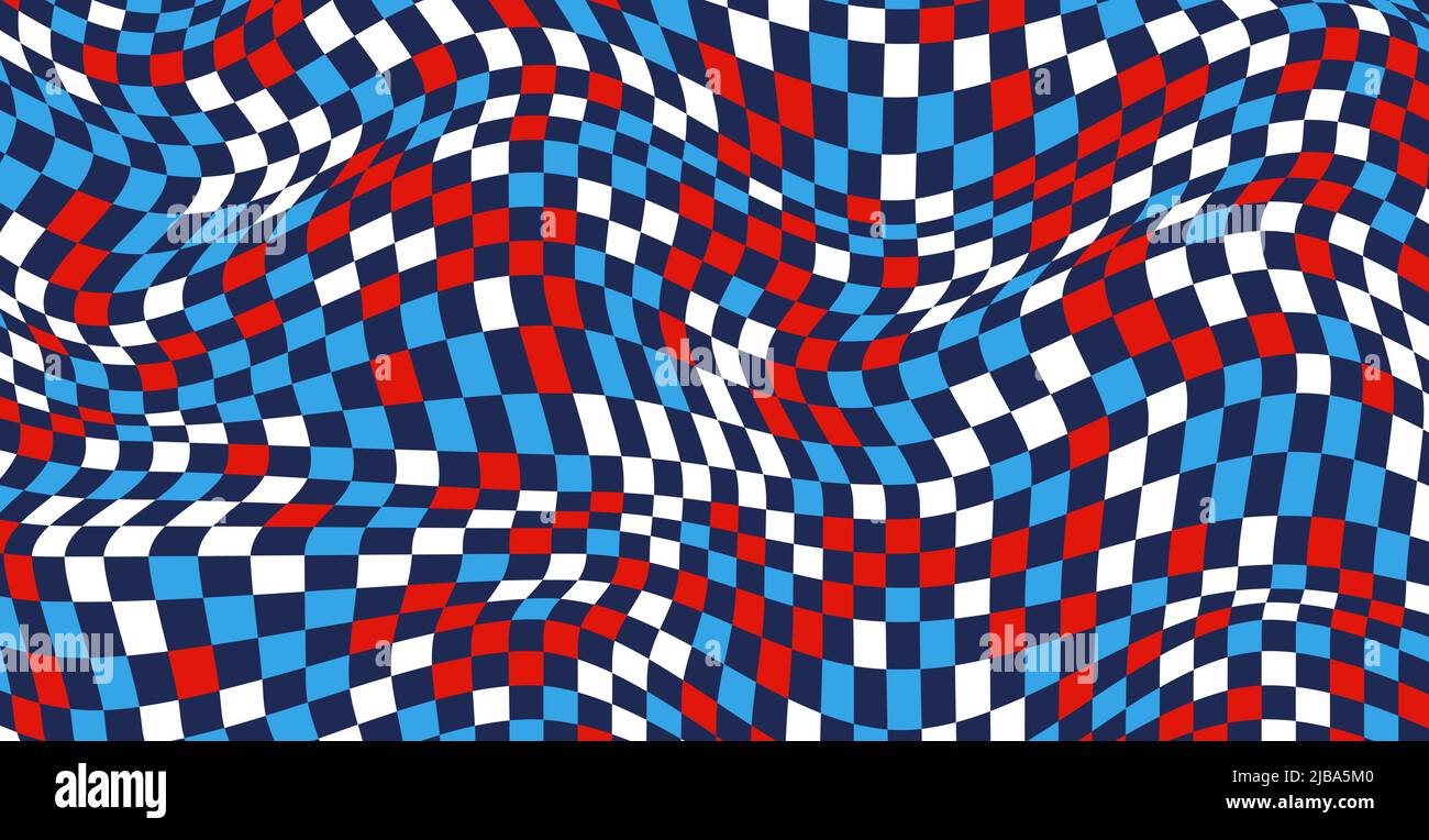 Checkered background with distorted squares. Abstract banner with ...