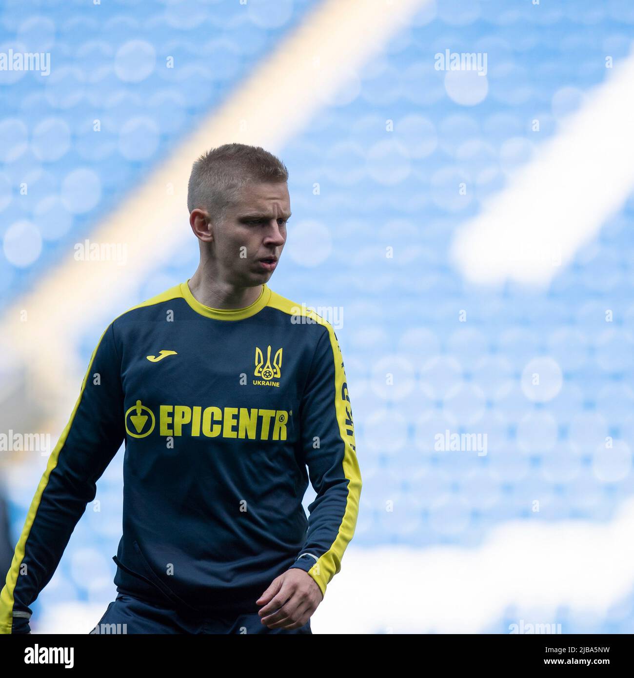 Cardiff, Wales, UK. 4th June, 2022. Oleksandr Zinchenko during Ukraine national football team training at the Cardiff City Stadium ahead of the FIFA World Cup play-off final match against Wales. Credit: Mark Hawkins/Alamy Live News Stock Photo