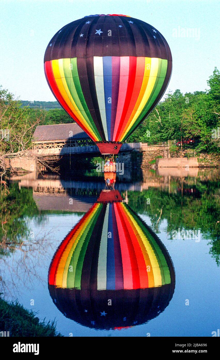 Hot Air Balloon Symmetrically reflected in water in Quechee, Vermont USA Stock Photo Alamy