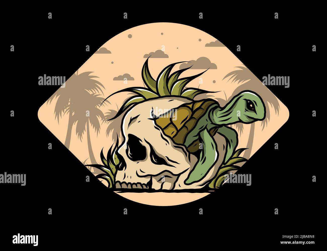 Sea turtle in the skull illustration Stock Vector