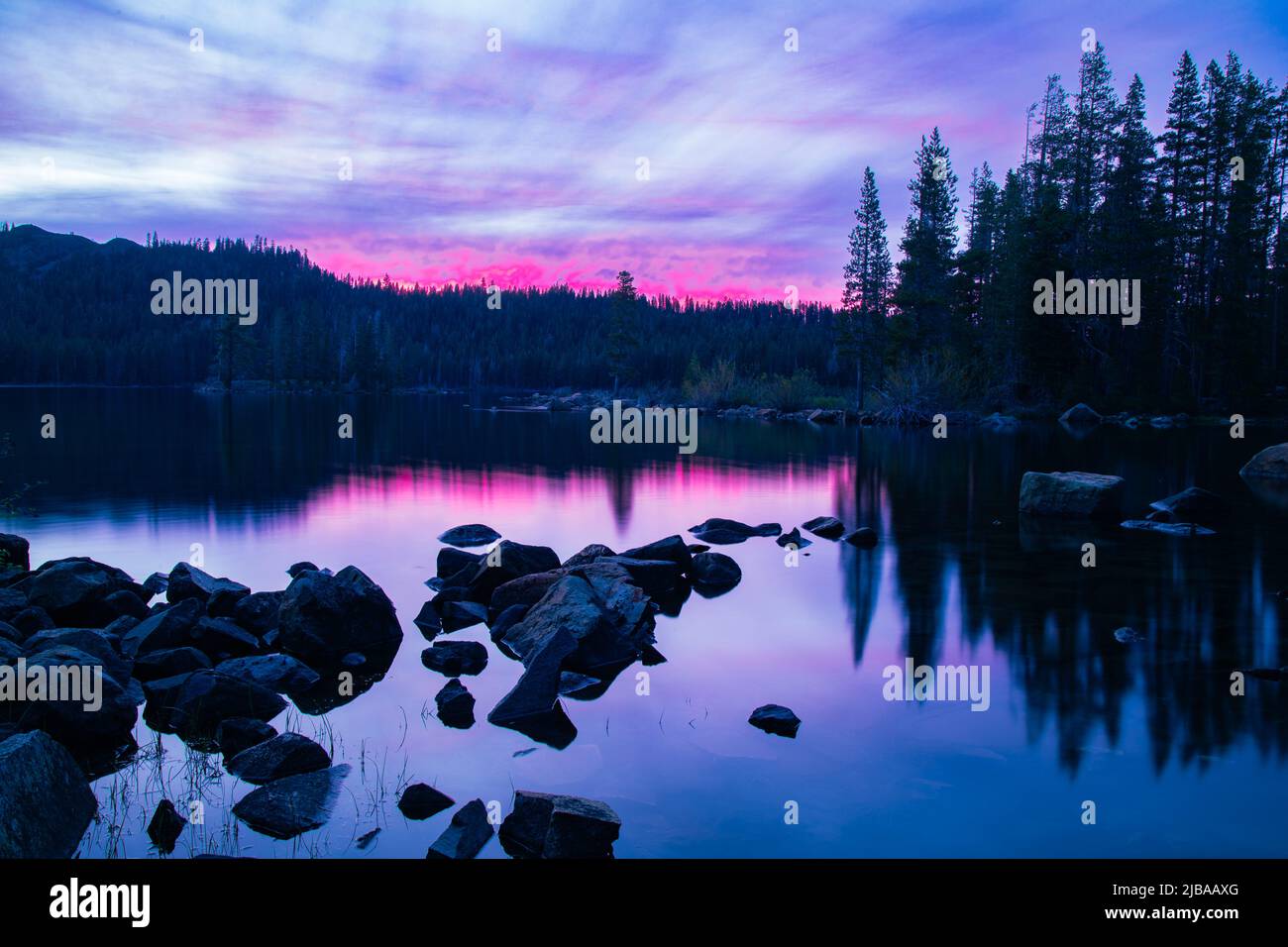 Sunset image from Gold Lake in the Tahoe National Forest - Northern California, USA. Stock Photo