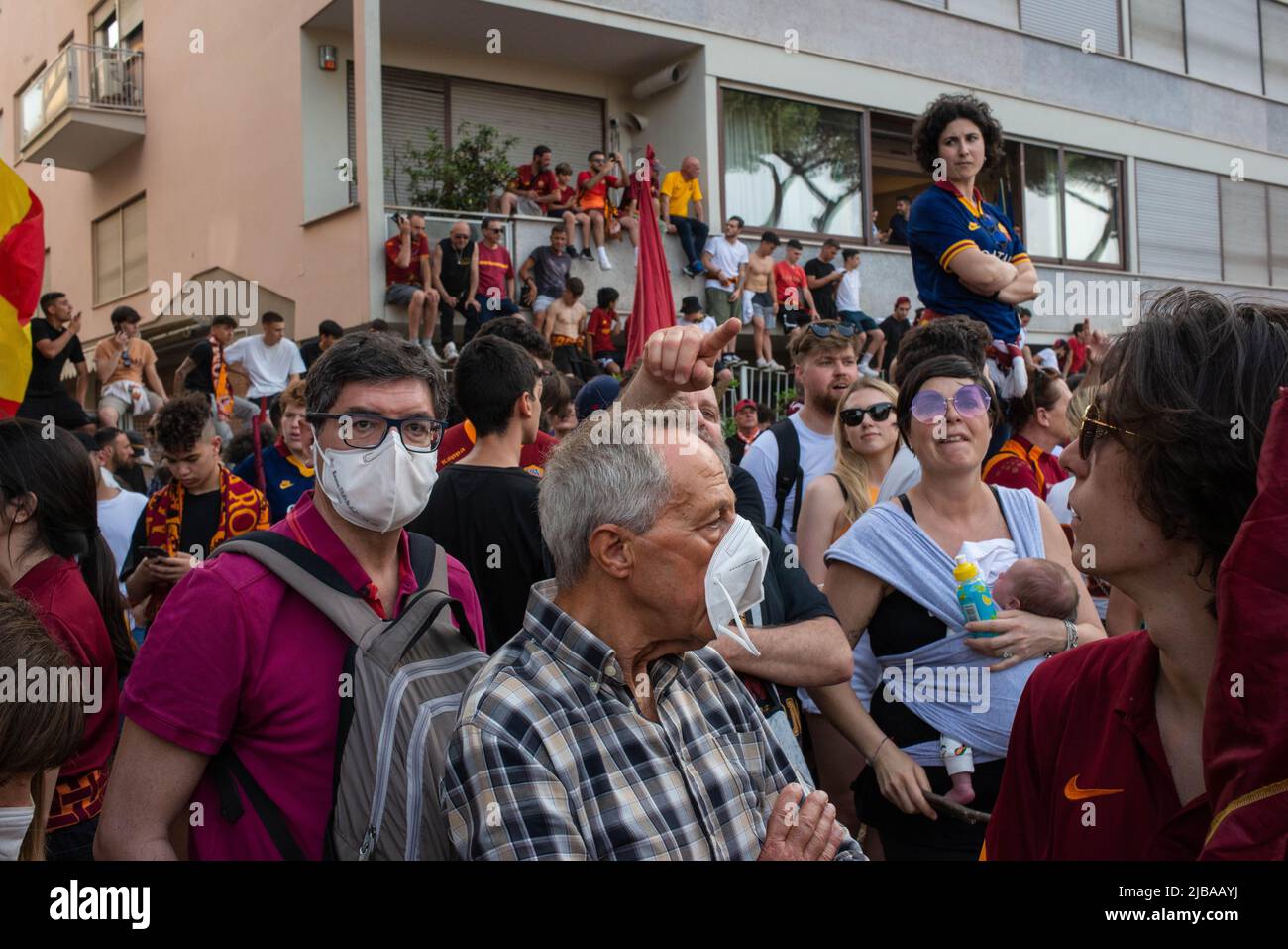Rome, Italy 26/05/2022: AS Roma supporters attend a player's bus parade a day after winning the UEFA Conference League final match. © Andrea Sabbadini Stock Photo