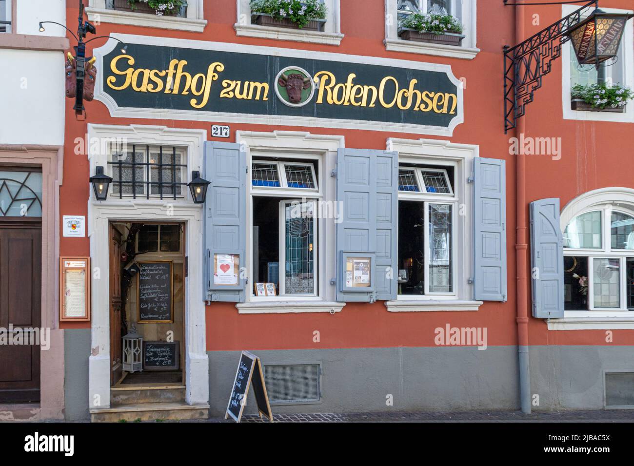 Heidelberg, Germany: June, 2. 2022: The Gasthaus Zum Roten Ochsen (Translation: pub Red oxen) in Heidelberg. A traditional student pubs in the city, t Stock Photo