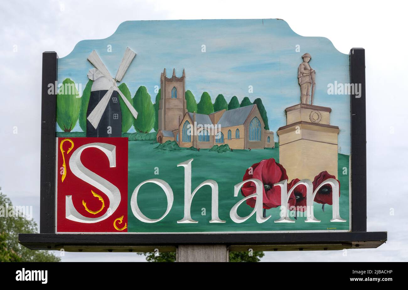 Welcome to Soham sign, Soham, East Cambridgeshire, Cambridgeshire, England, UK Stock Photo
