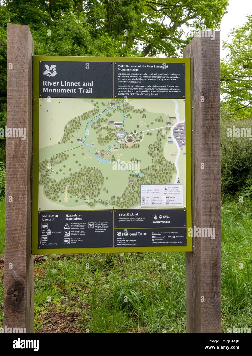National Trust tourist information board at the River Linnet and Monument Trail, Ickworth, West Suffolk, England, UK Stock Photo