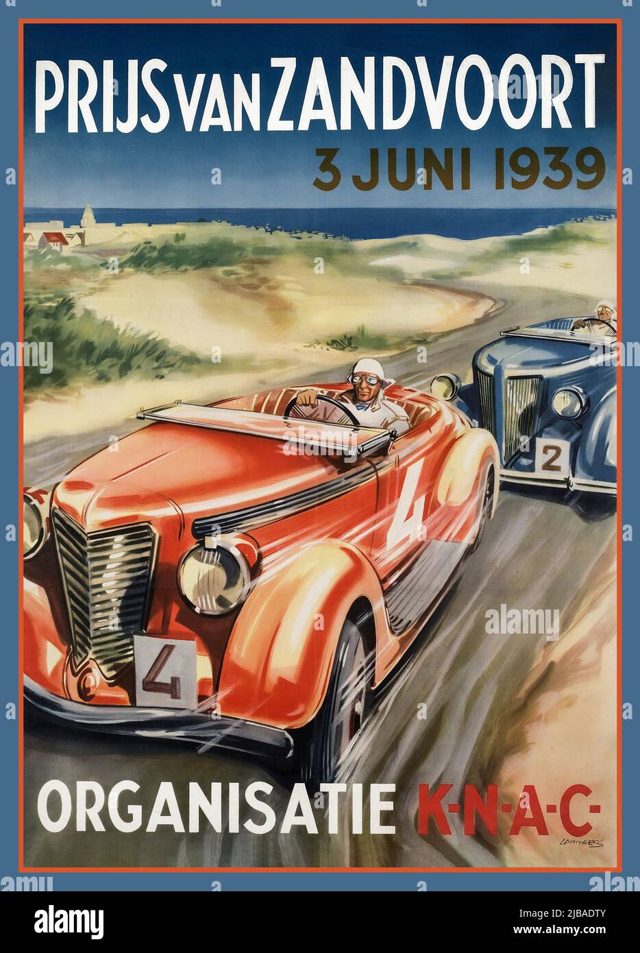 Vintage 1939 Motor Rally at Zandvoort Organisation KNAC  Dutch Holland Poster by H. Lammers - Prijs van Zandvoort K.N.A.C. Stock Photo