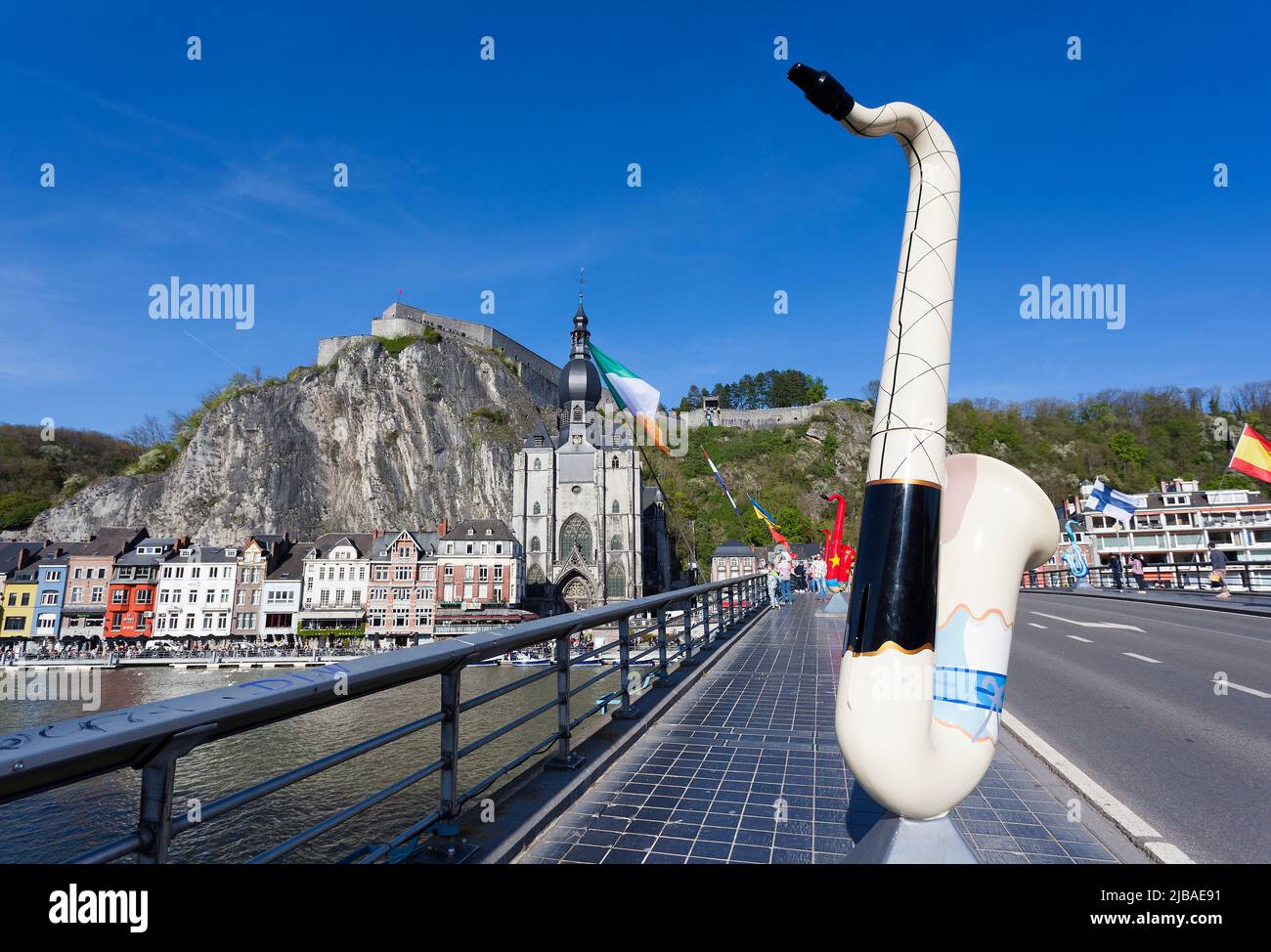 Charles de Gaulle bridge, Dinant, Namur, Wallonia, Belgium Stock Photo