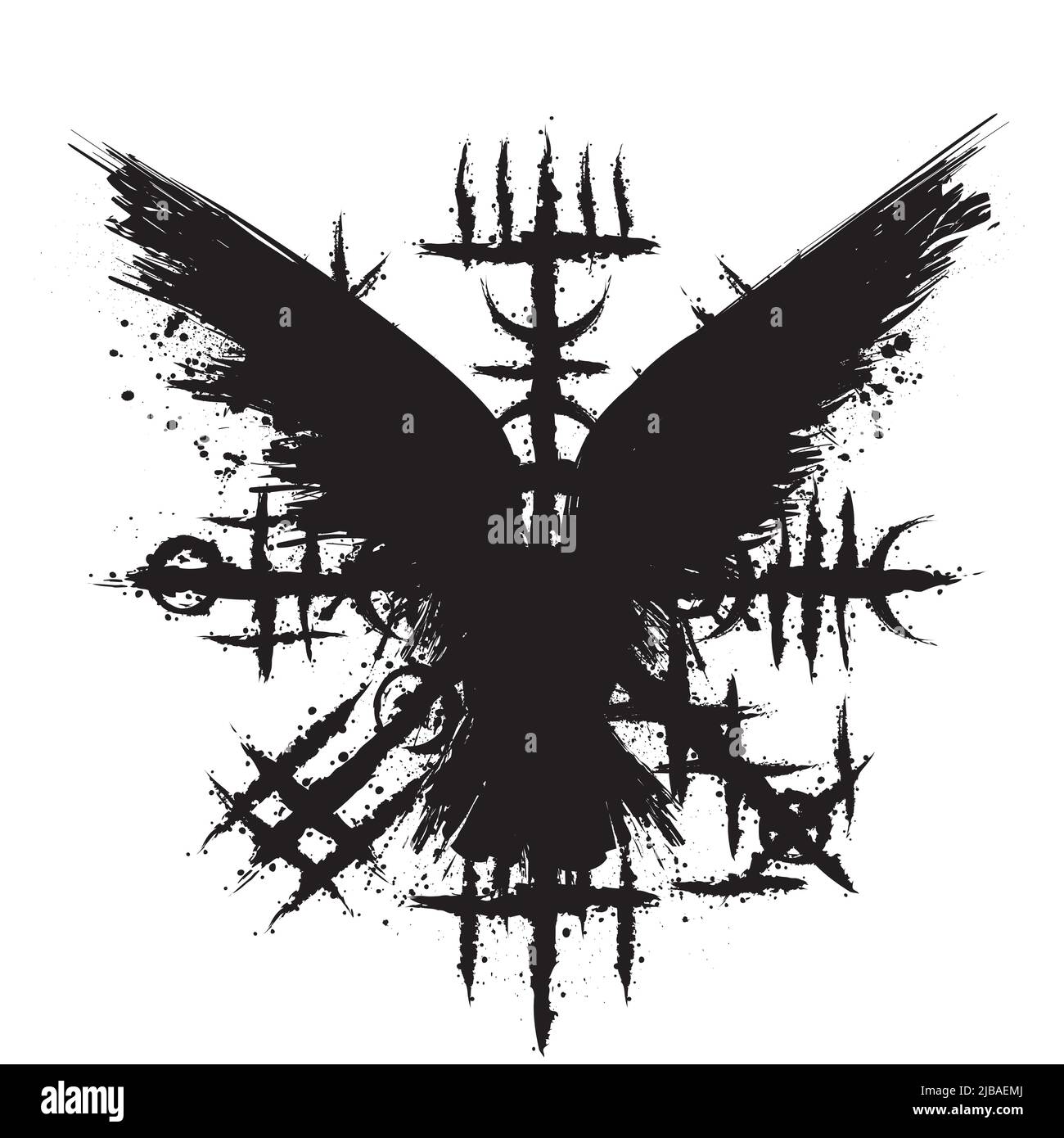 Black grunge raven viking symbol Stock Vector