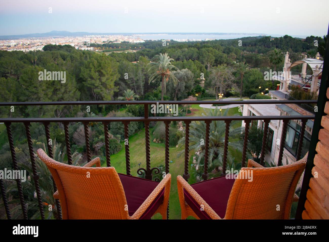 Palma de Mallorca golf resort with scenic view of harbor - European beach vacation destinations Stock Photo