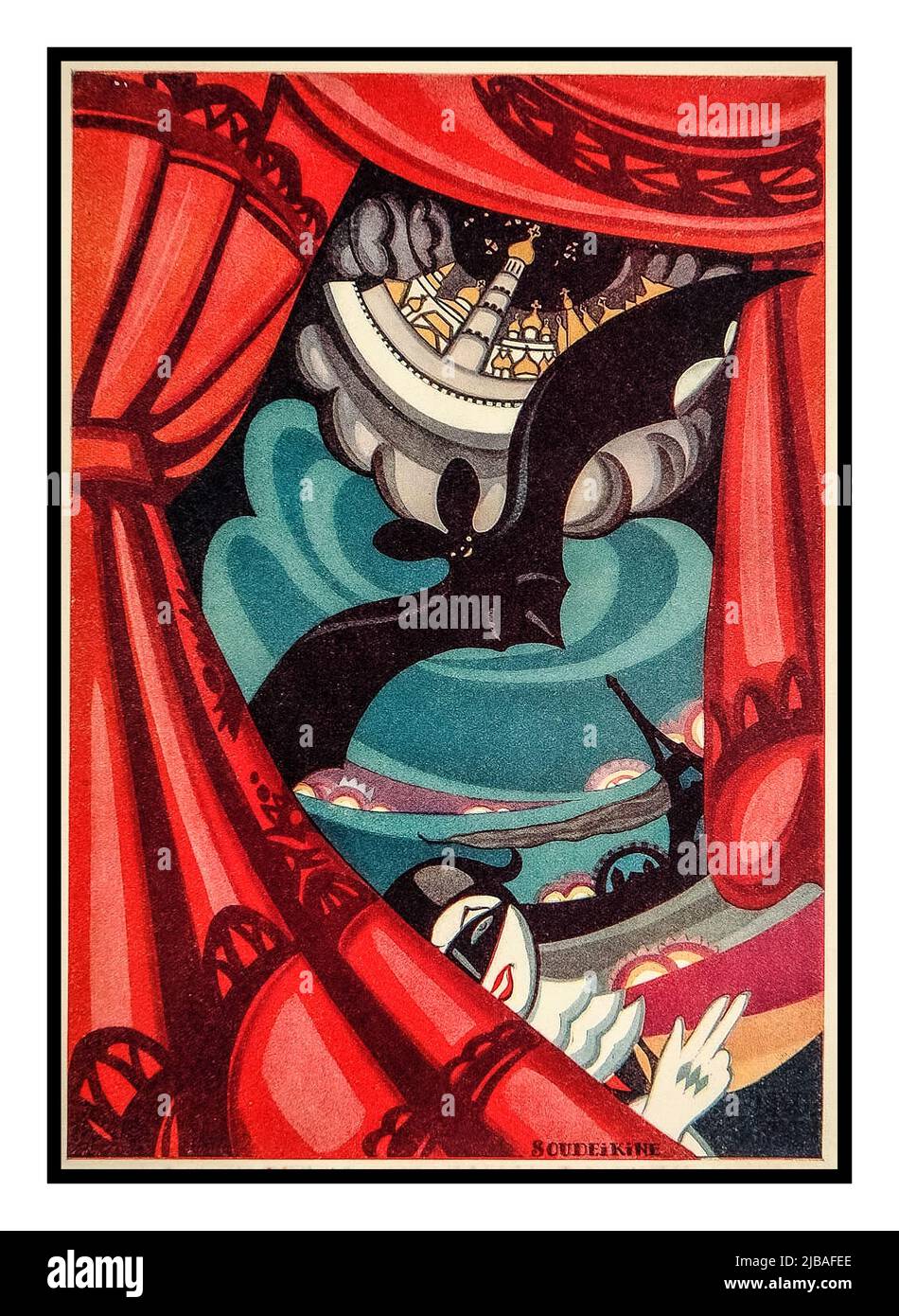 Vintage 1920s Russian Soviet Entertainment Poster ‘Bat Theatre' in Moscow. Poster designed by Sergei Soudeikine. Moscow Soviet Union USSR Date 1922 Stock Photo