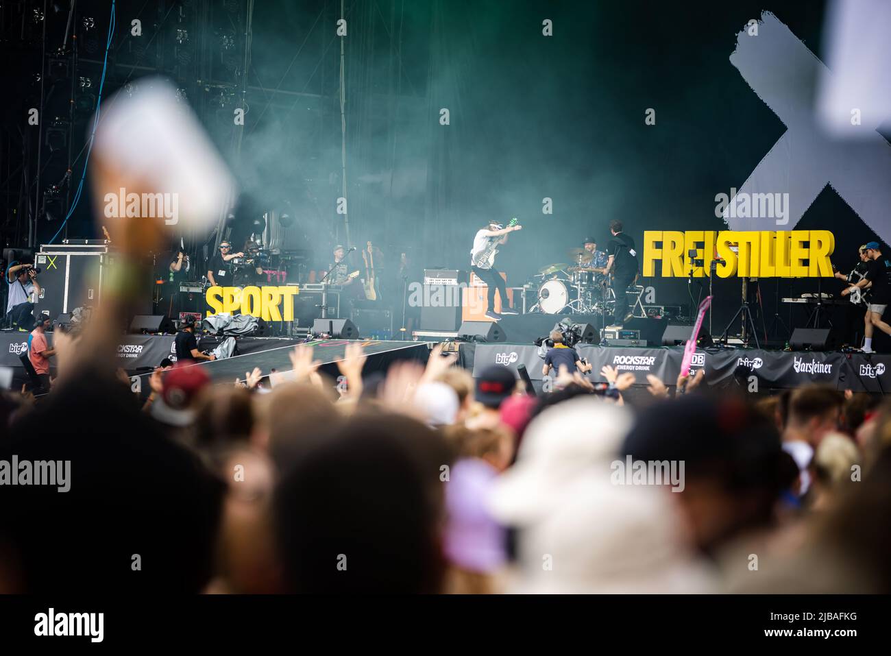 June 4, 2022, Nuerburg, Rhineland-Palatine, Germany: Sportfreunde Stiller on the Utopia Stage at the Rock am Ring music festival 2022 on Friday June 3rd 2022 at the Nuerburgring in Nuerburg, Rhineland-Palatine, Germany. (Credit Image: © Leo Schulz/Alto Press via ZUMA Press) Stock Photo