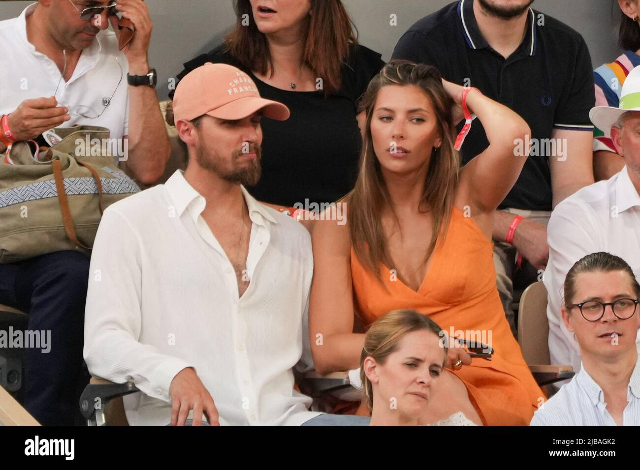 Camille Cerf, Theo Fleury in the stands during French Open Roland