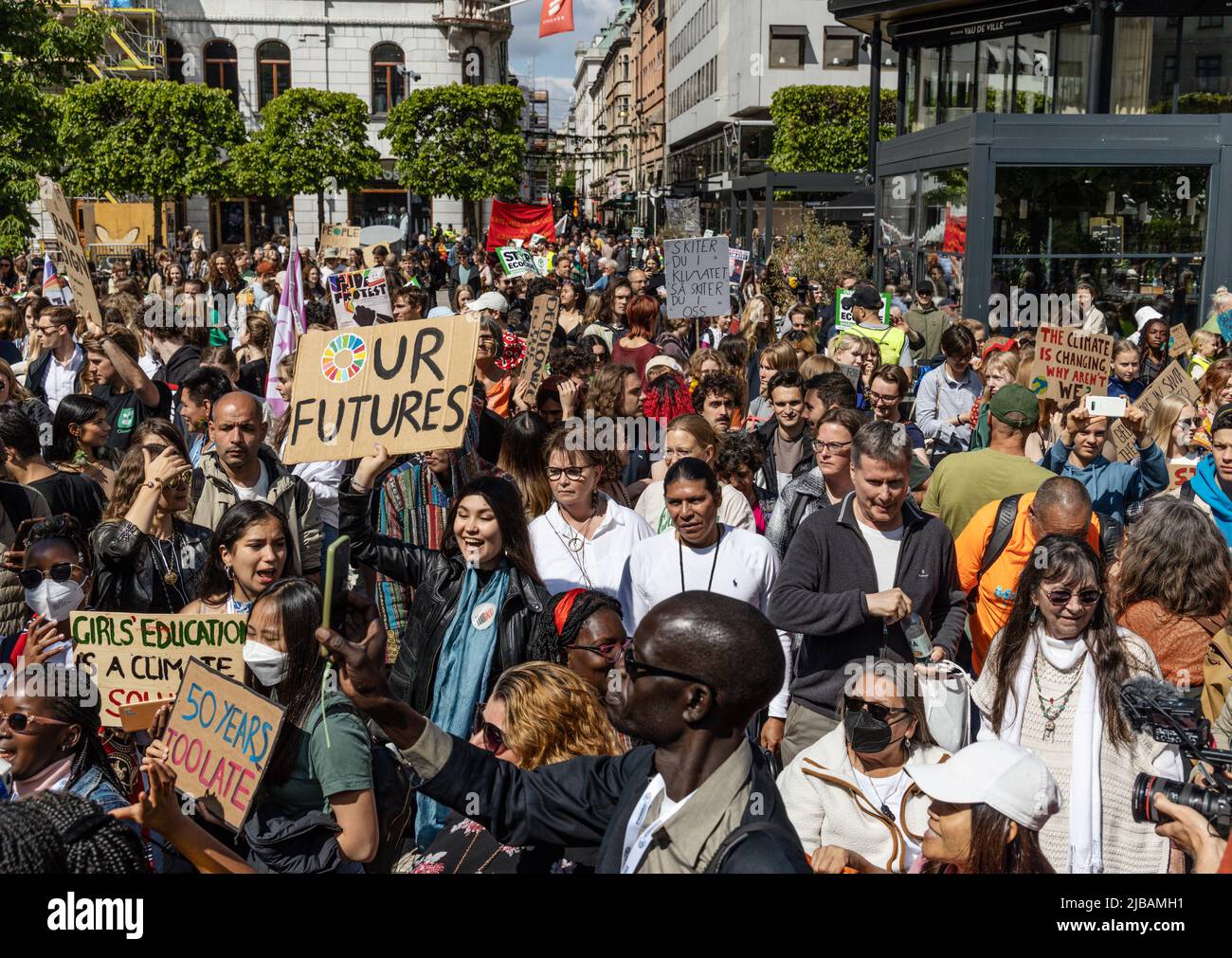 STOCKHOLM, SWEDEN - JUNE 3 2022: International Fridays For Future climate activists demonstrating in Stockholm Stock Photo