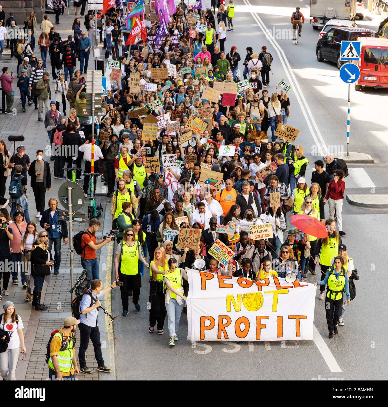STOCKHOLM, SWEDEN - JUNE 3 2022: International Fridays For Future climate activists demonstrating in Stockholm Stock Photo