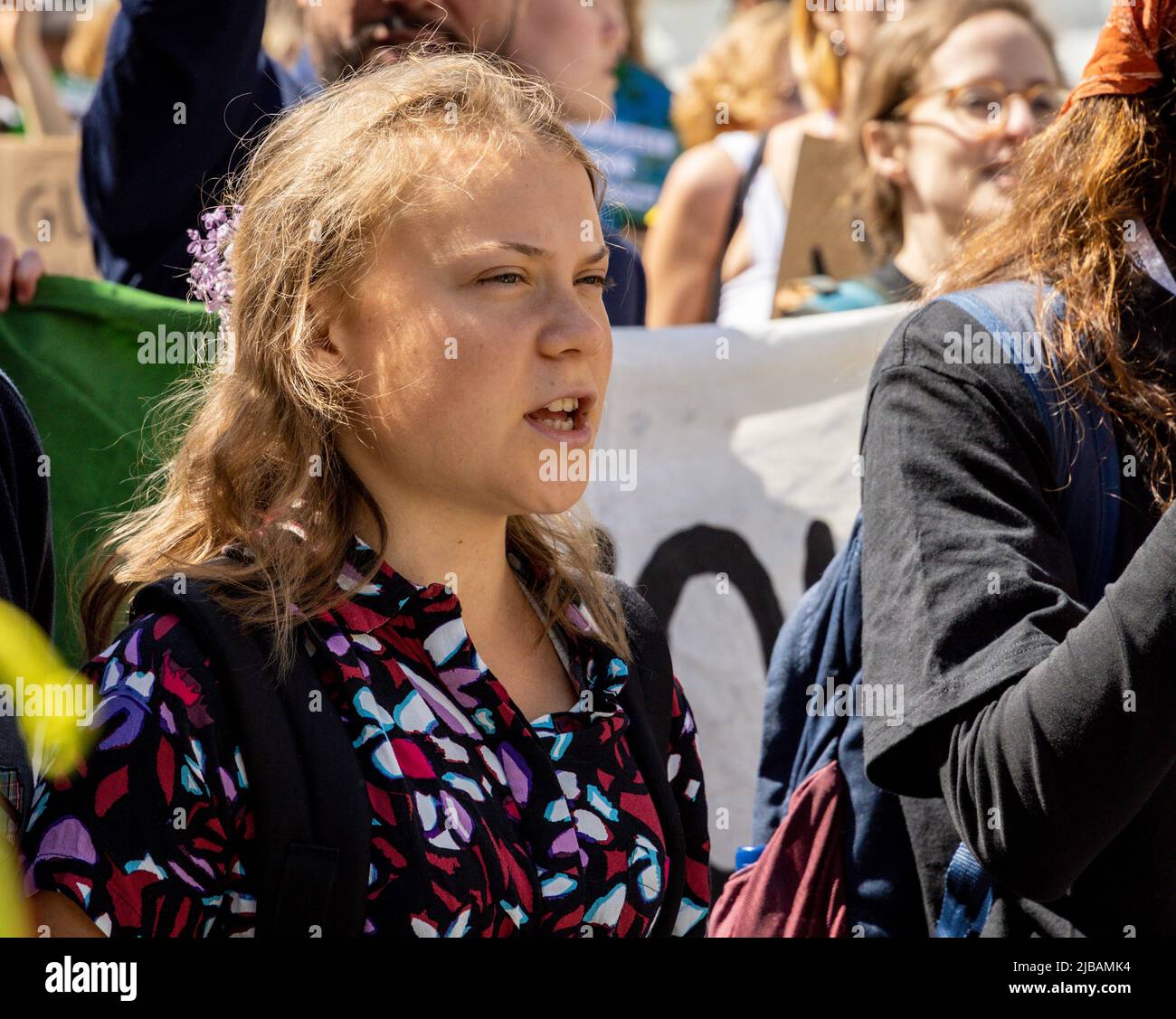 STOCKHOLM, SWEDEN - JUNE 3, 2022: 19-year-old Swedish climate activist Greta Thunberg demonstrating in Stockholm Stock Photo
