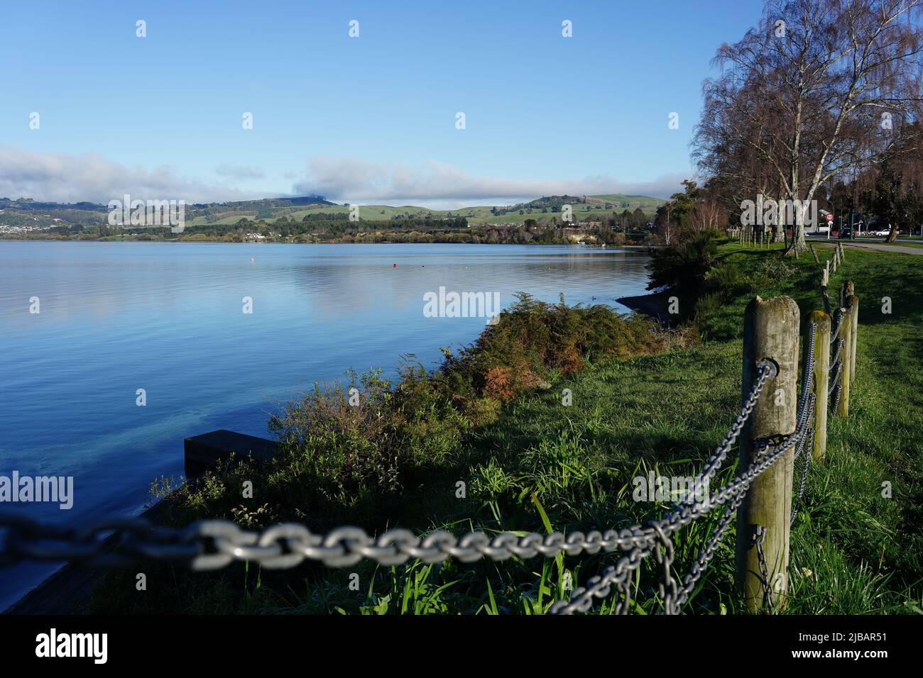 Lake Taupo viewed from the Taupo township in the Waikato region, New Zealand Stock Photo