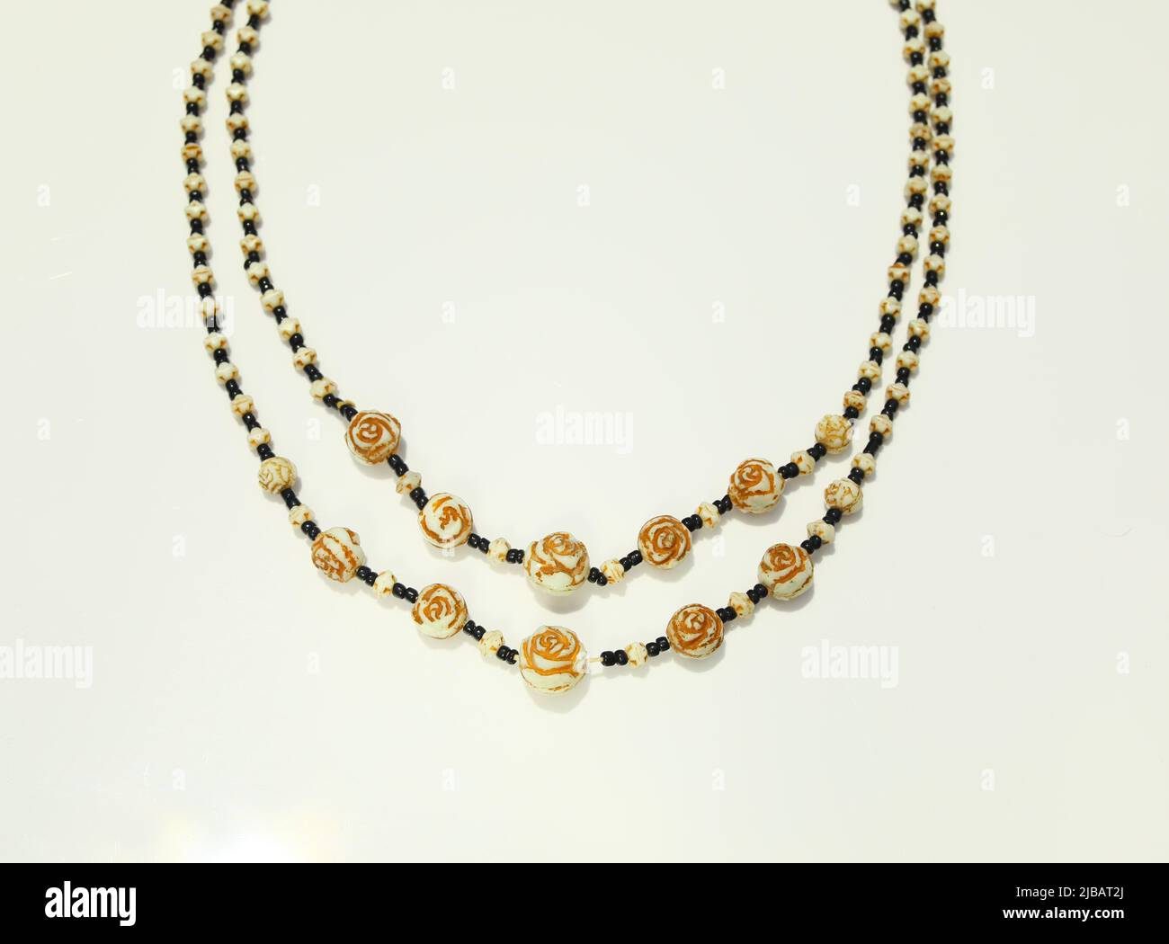 Vintage czech pressed glass bead necklace fashion accessory costume jewelry Stock Photo