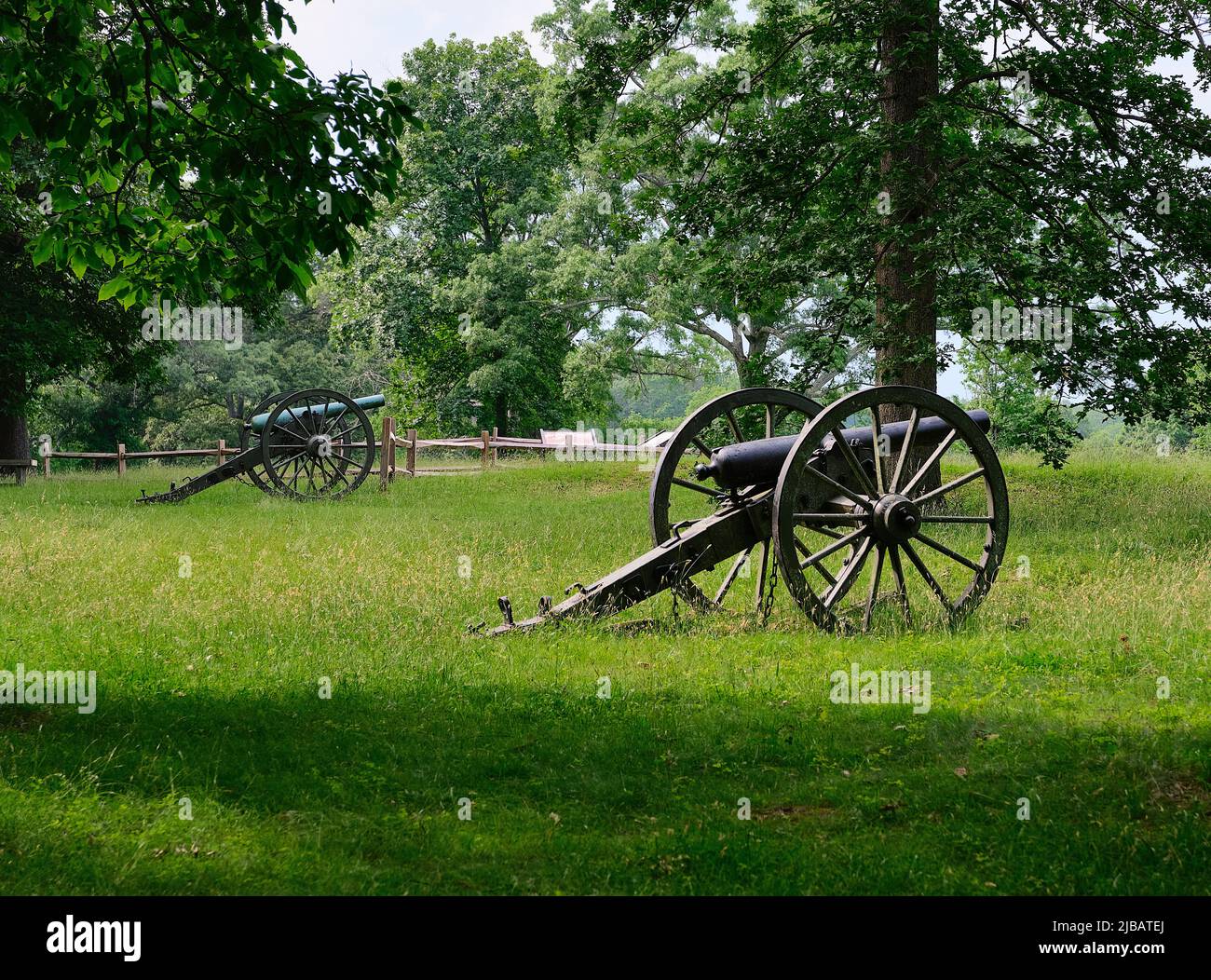 Two cannon mark the site of Prospect Hill, from which Genera Stonewall Jackson defended Gen. Lee's right side during the battle of Fredericksburg. Stock Photo