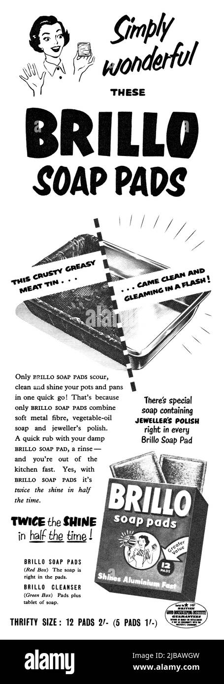 Original Vintage Advertising for 1958 Brillo Soap Pads shine Aluminum Fast  