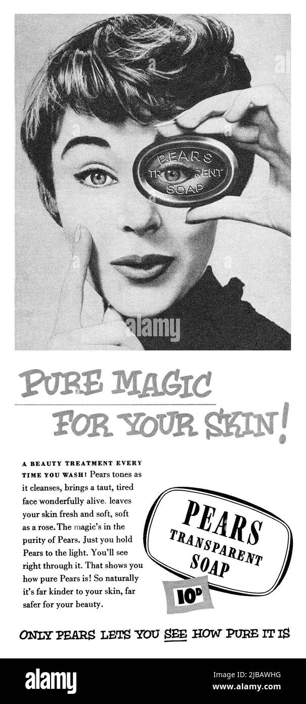 1955 British advertisement for Pears Transparent Soap. Stock Photo