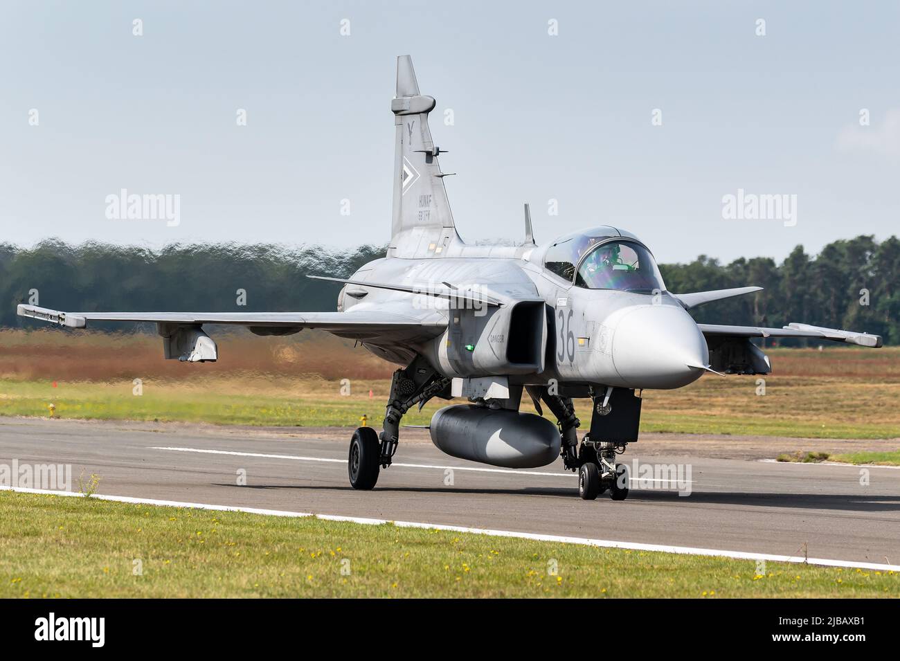 A Saab JAS 39 Gripen fighter jet from the Kecskemét Air Base of the Hungarian Air Force. Stock Photo