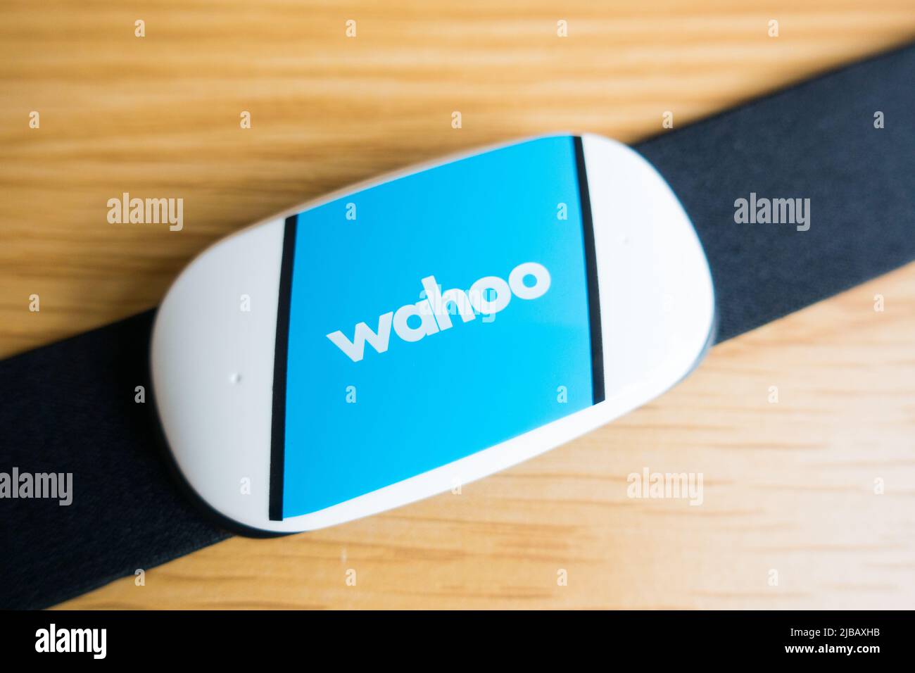 Wahoo Ticker Heart Rate Monitor device used during physical activity training to monitor health Stock Photo