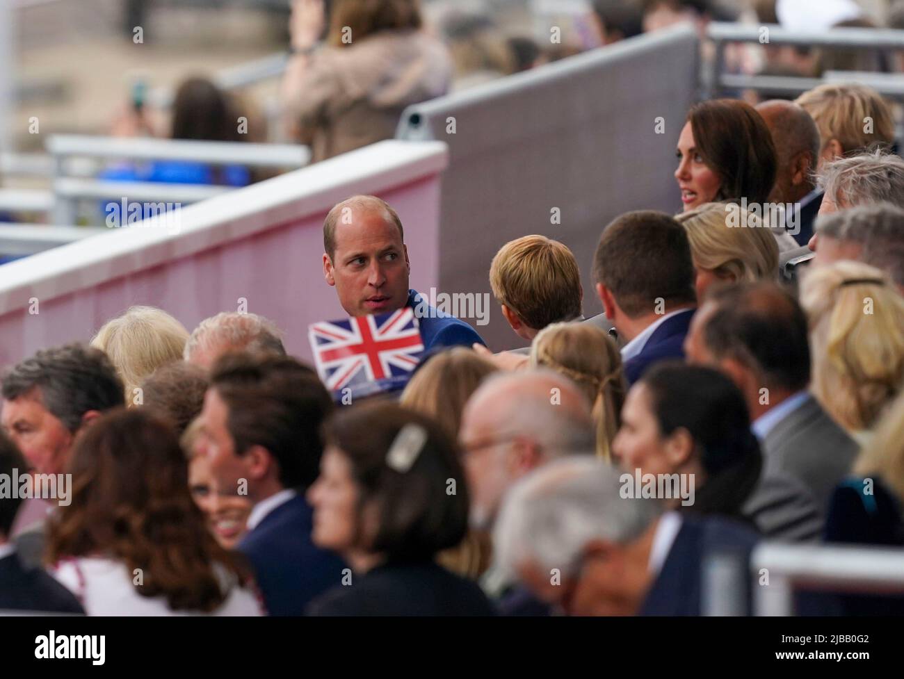 The Duke of Cambridge (centre) before the Platinum Party at the Palace in the front of Buckingham Palace, London, on day three of the Platinum Jubilee celebrations for Queen Elizabeth II. Picture date: Saturday June 4, 2022. Stock Photo