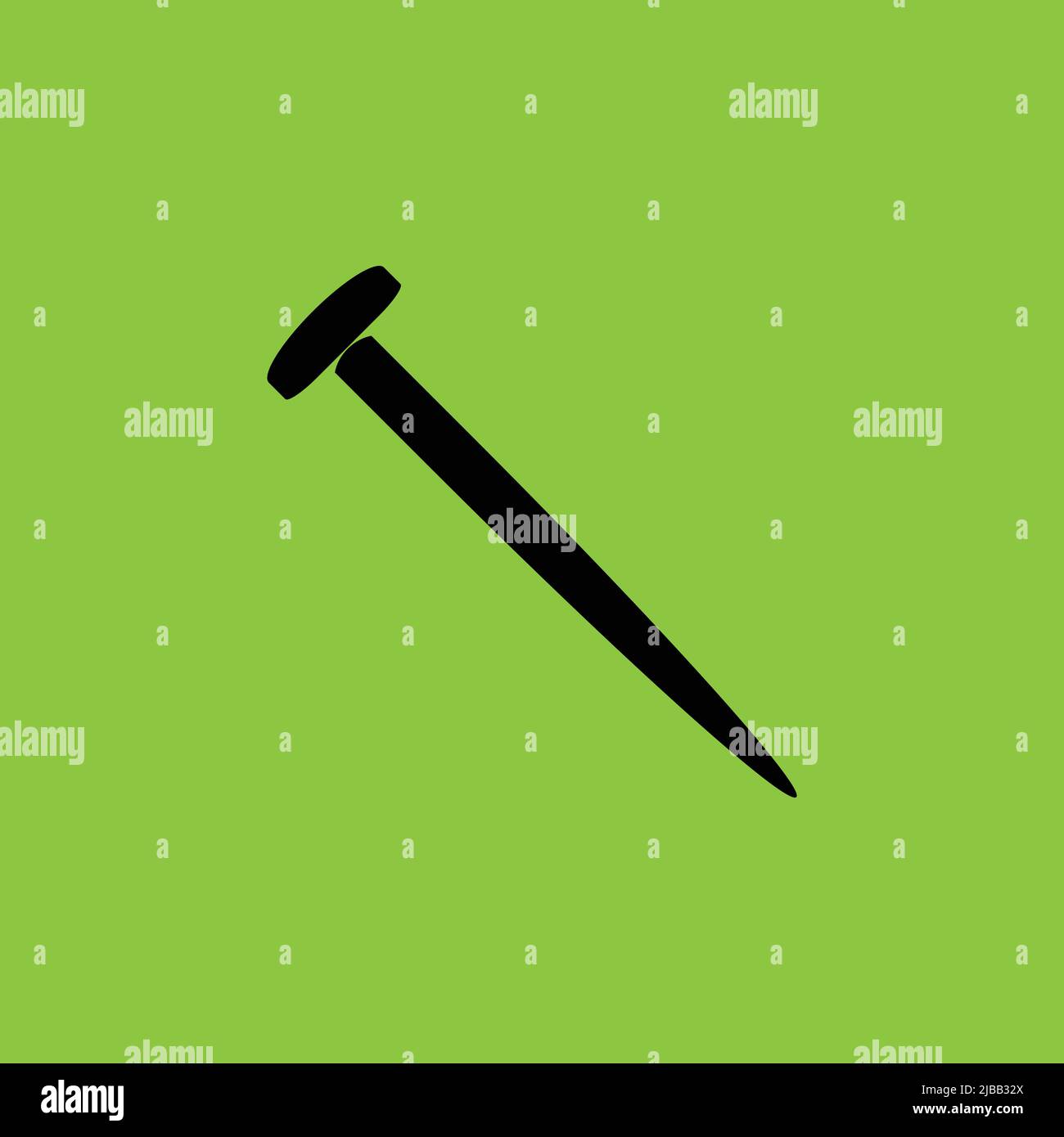 Nail icon isolated on green background.  Stock Vector